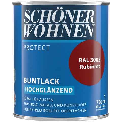 SCHÖNER WOHNEN FARBE Lack Protect Buntlack, 750 ml, rubinrot RAL 3003, hochglänzend, ideal für außen