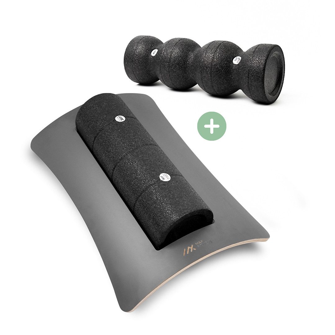 Max Fitness Faszienrolle Set - Rücken Wirbelsäule Massage Foam Roller Triggerpunkt Training, 1er Set, LeanBoard PickUp 2 Rollen Montageset Ratgeber, Halterung gegen Verrutschen, verstellbares LeanBoard mit Rollen