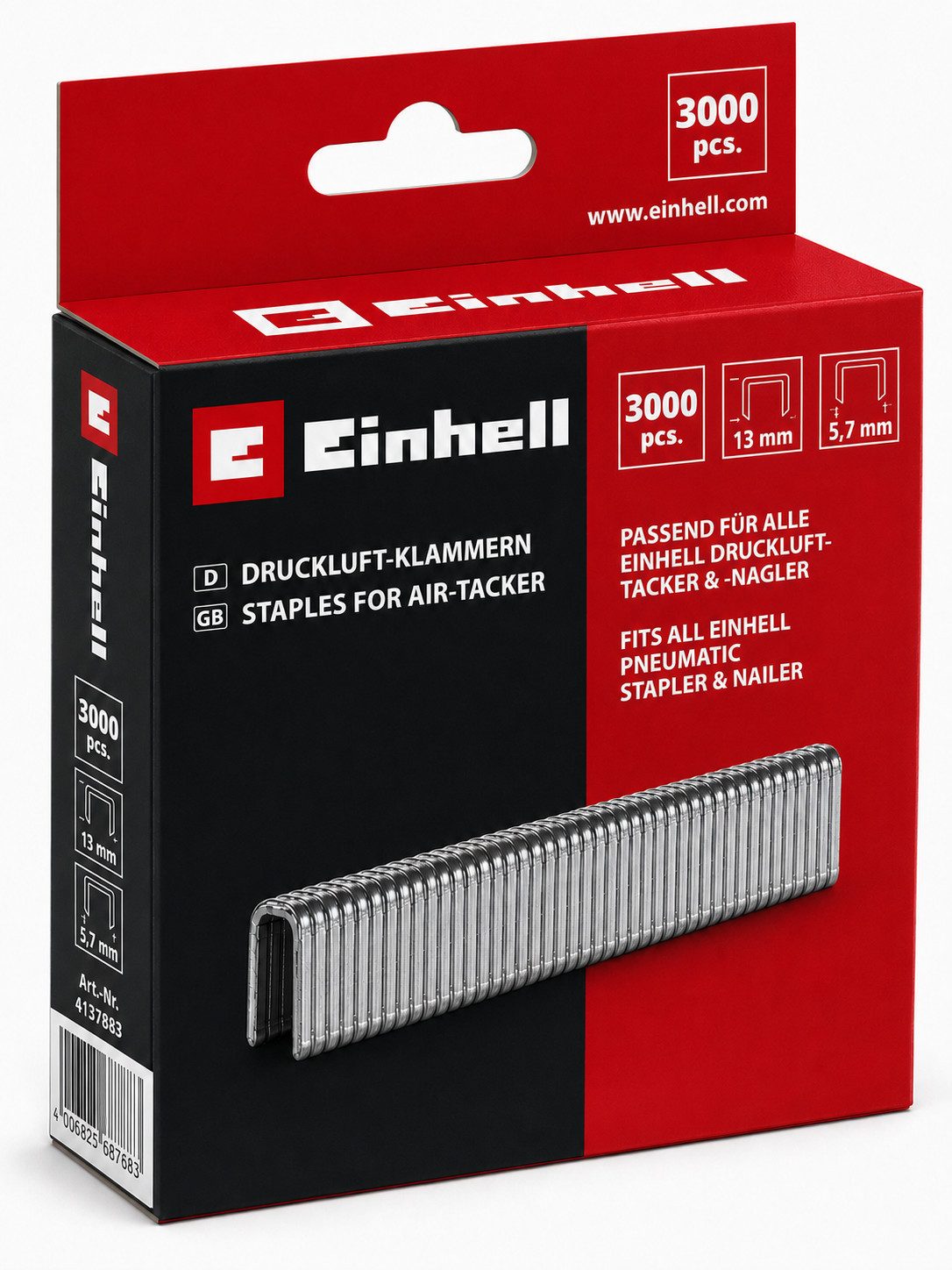Einhell Tackerklammer Klammern 13 mm 3.000 Stk, 5,7 x 13 mm für Fixetto + Druckluft-Tacker