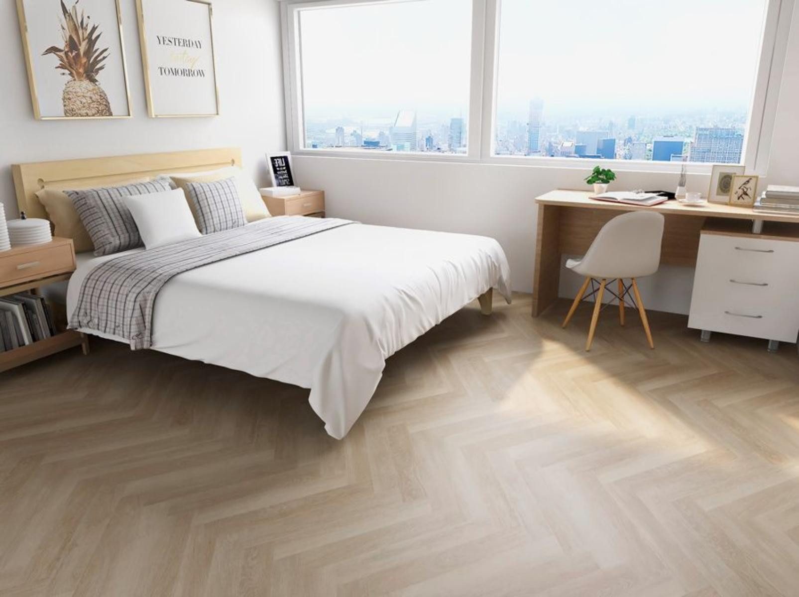 Check Vinylboden Herringbone Eiche – Fischgrät Klick Vinyl, robust & pflegeleicht, inkl. Trittschall Premium, Packung, In 1 Packung: 20 Paneele - 1,752m², NK 42, 5,5 mm