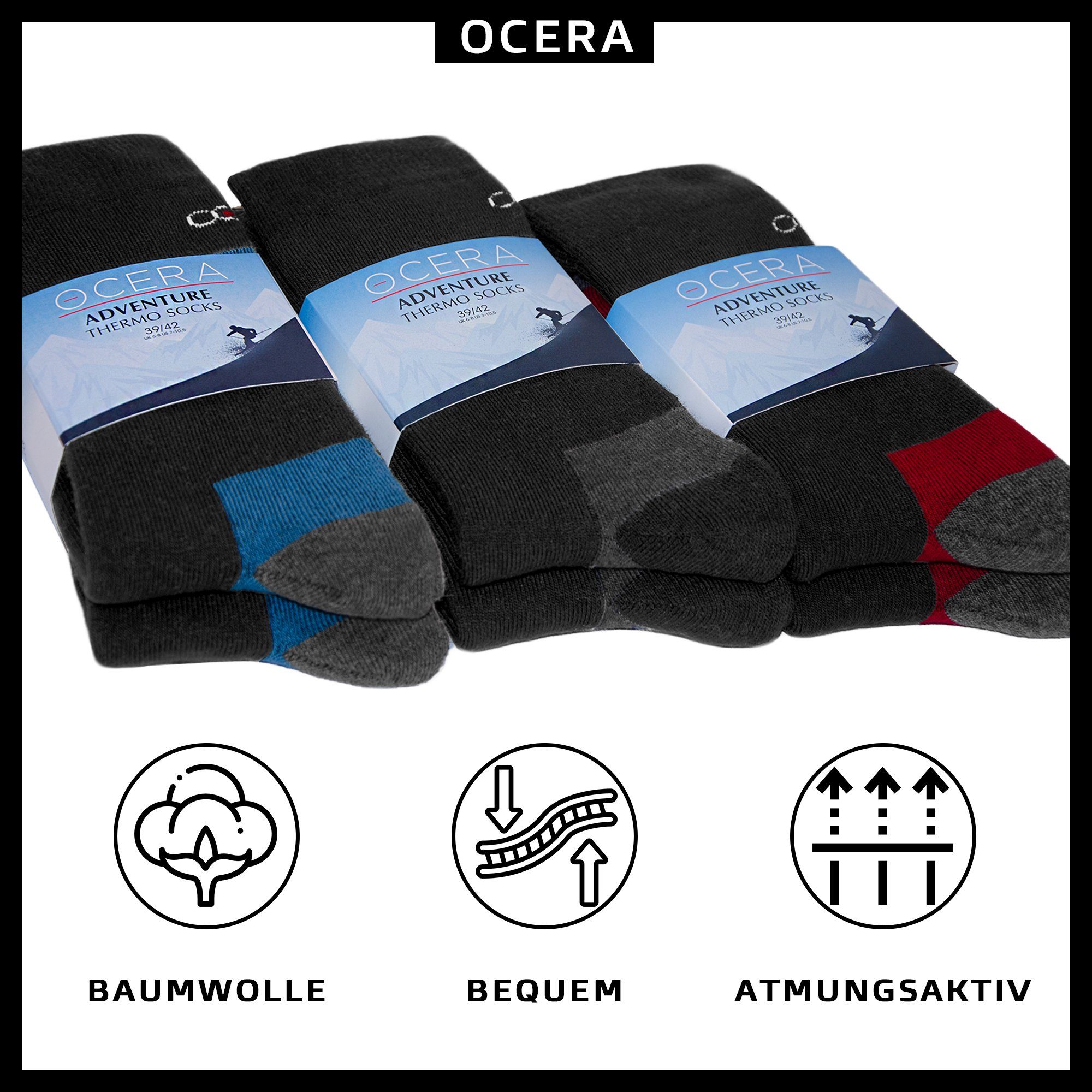 OCERA Funktionssocken THERMO Socken, 6 mit Farbstreifen modernen o. Design Wintersocken 6x Anthrazit Paar