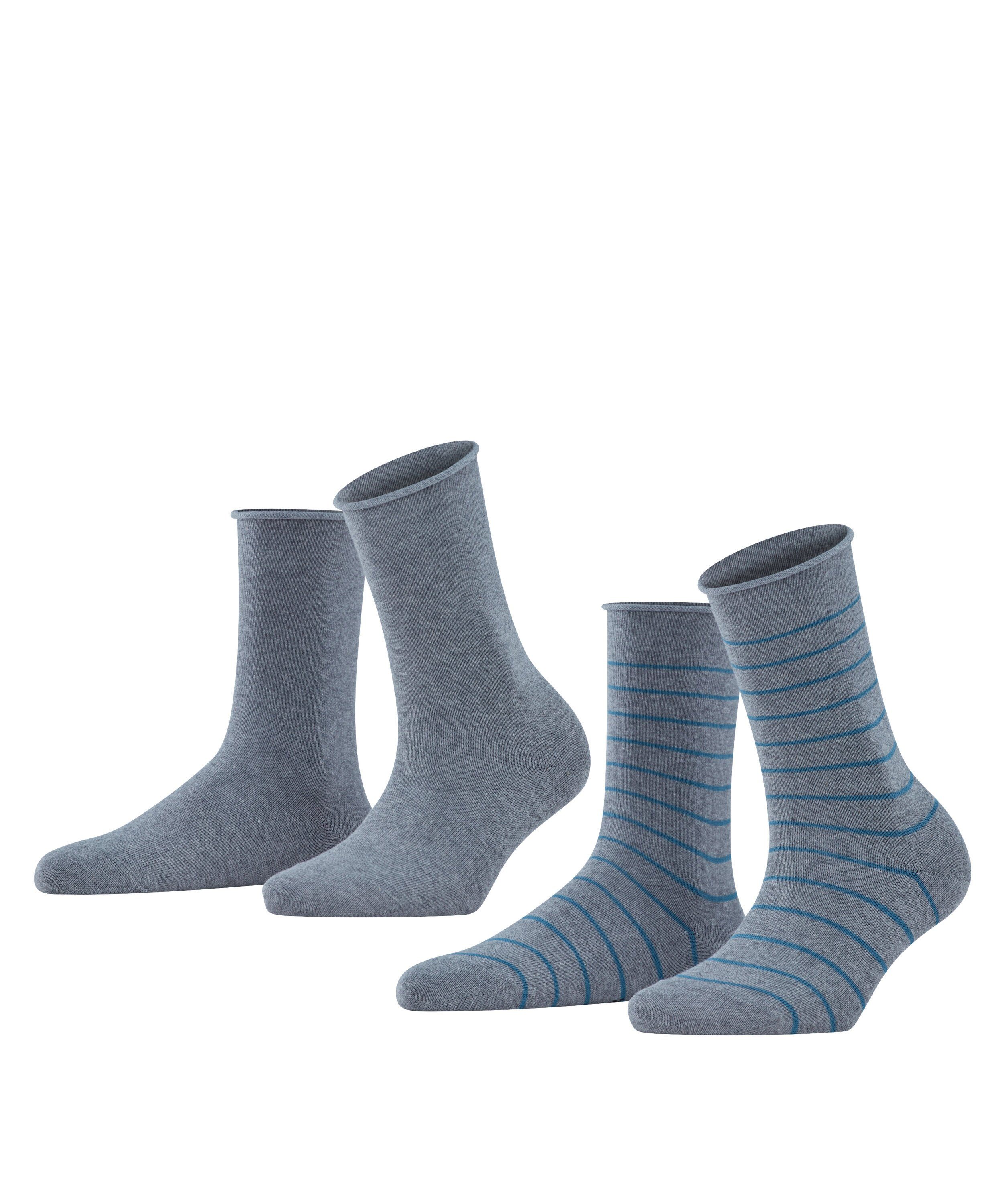 FALKE Socken Happy Stripe 2-Pack (2-Paar) light greymel. (3390)