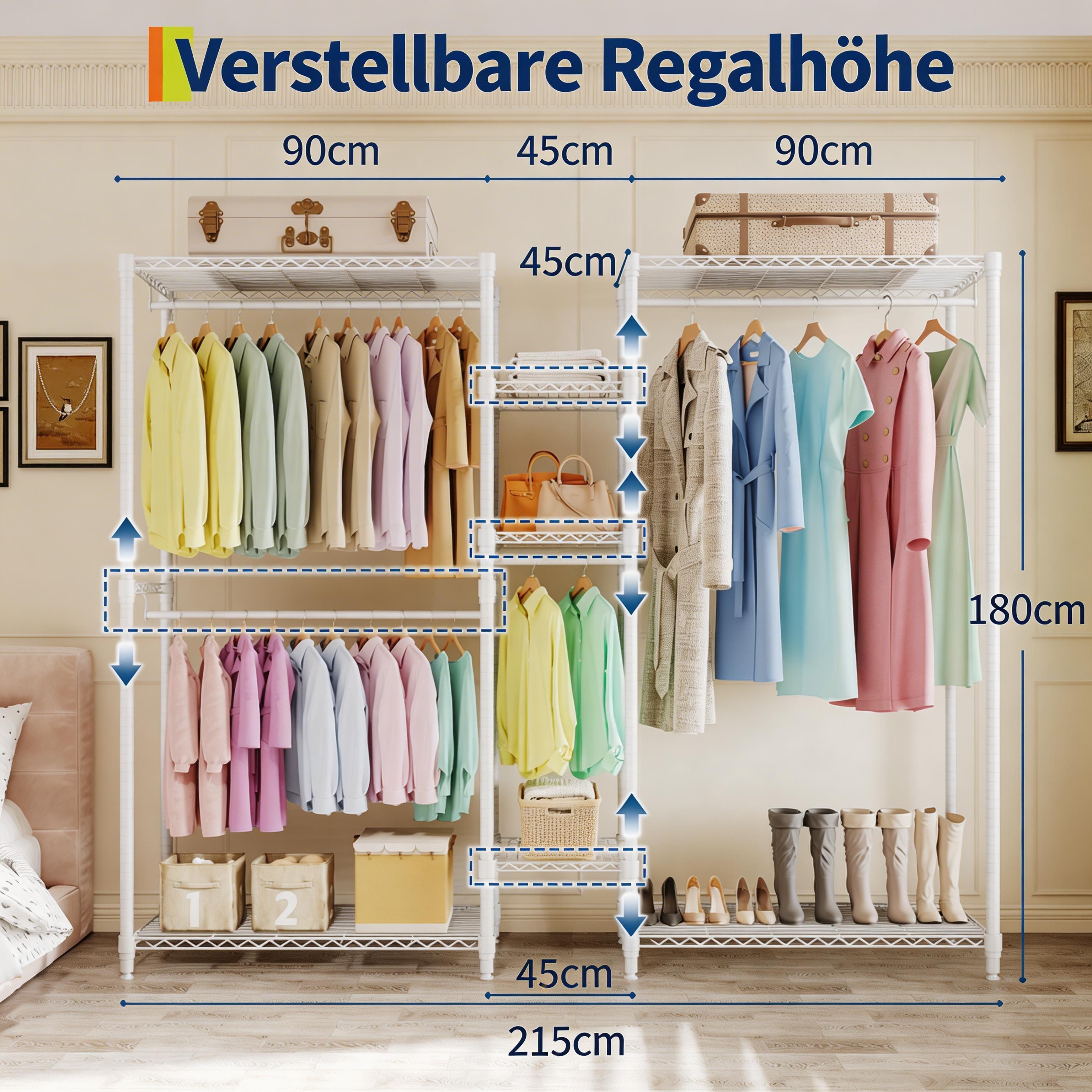GarveeMore Kleiderständer Hangende Metall Kleidungshalter offen mit 4 Kleiderstangen – Bild 3 von 5