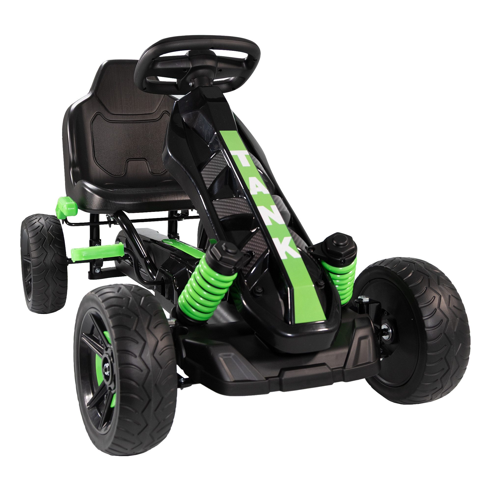 Lemodo Go-Kart Tretfahrzeug, Kinderfahrzeug mit Handbremse und Deko-Stoßdämpfer, Pedalfahrzeug für Kinder ab 3 Jahre mit Deko-Stoßdämpfer, Handbremse