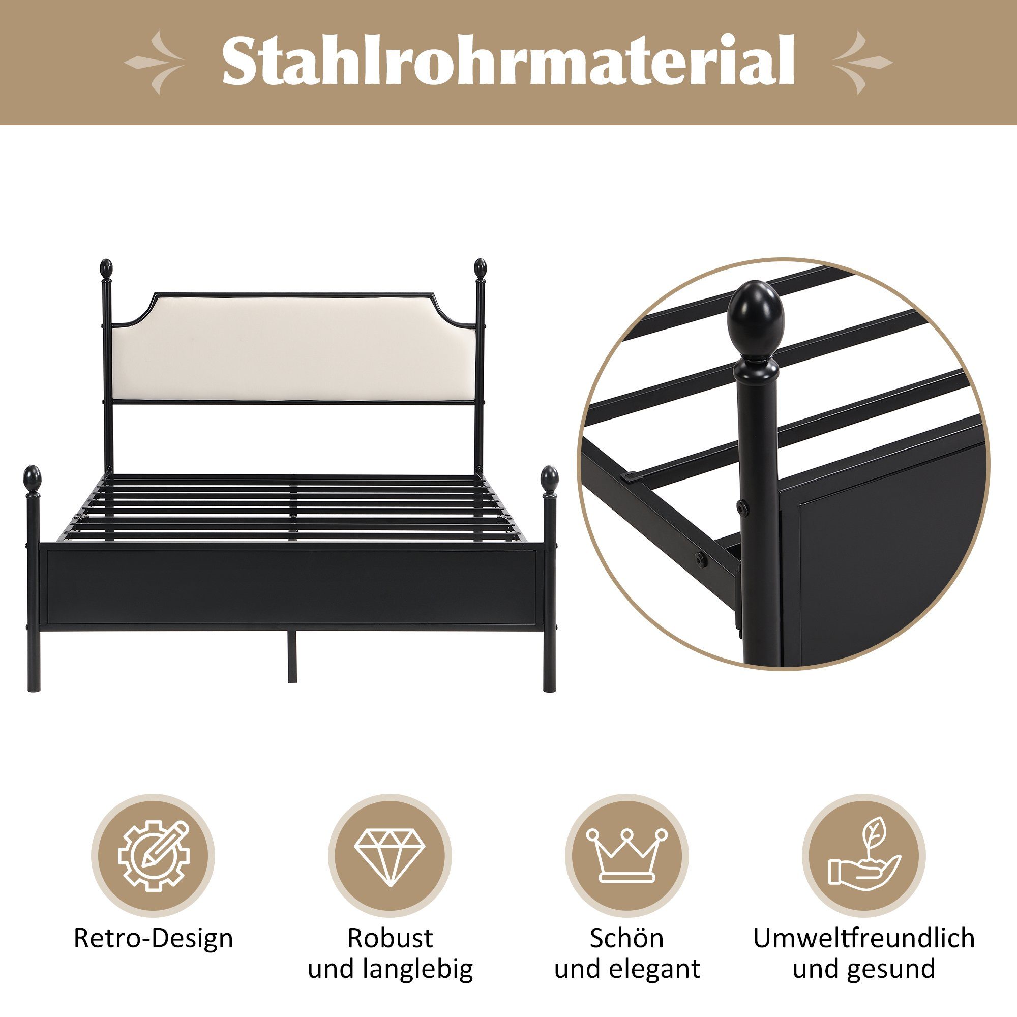 Metallbett (Doppelbett), mit Kopfteil und Lattenrost, 140x200 cm