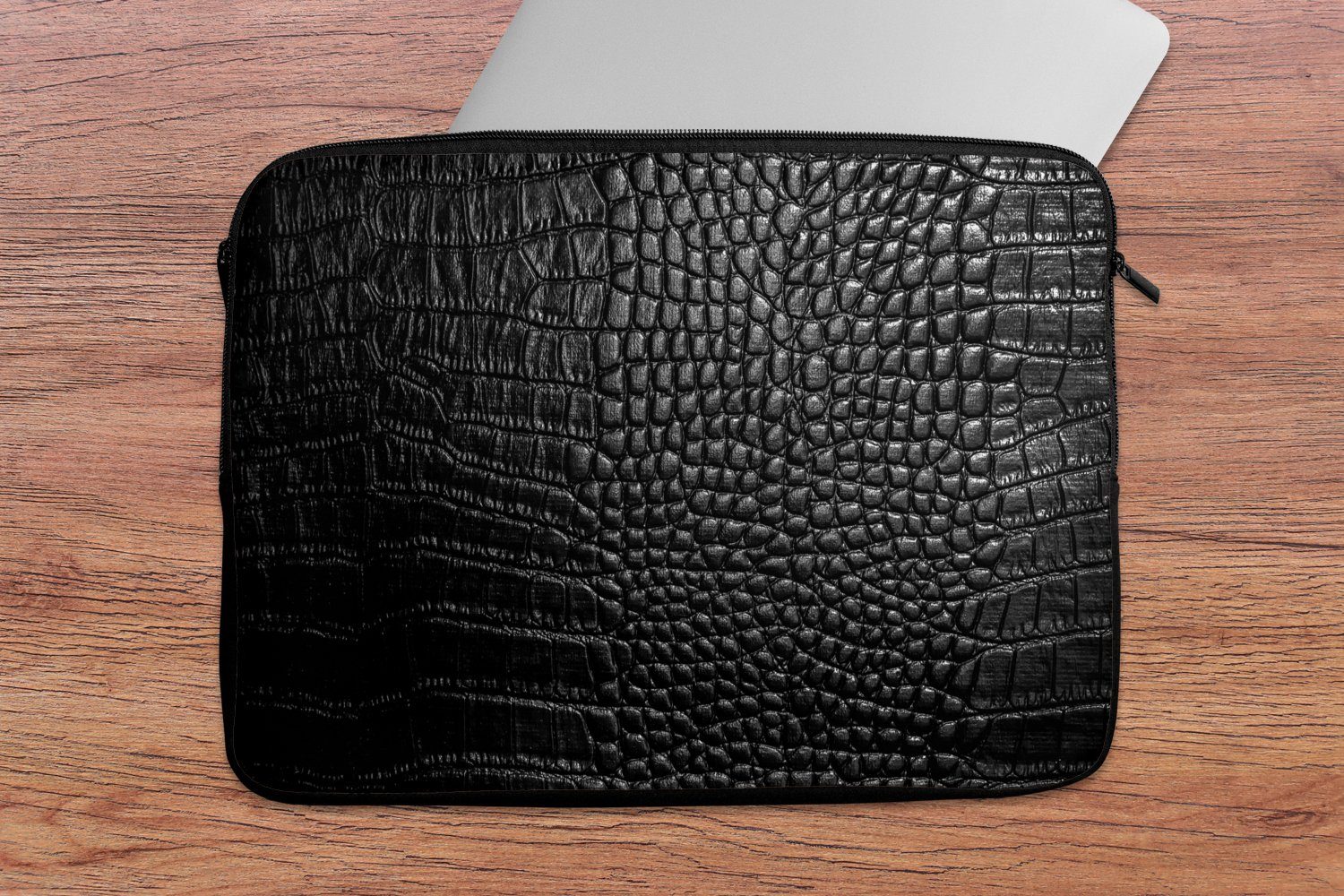 MuchoWow Laptop-Hülle Leder - Textur - Schwarz - Grau 14 Zoll, Schutzhülle für Laptop, Schutz gegen Kratzern, Laptoptasche – Bild 5 von 5