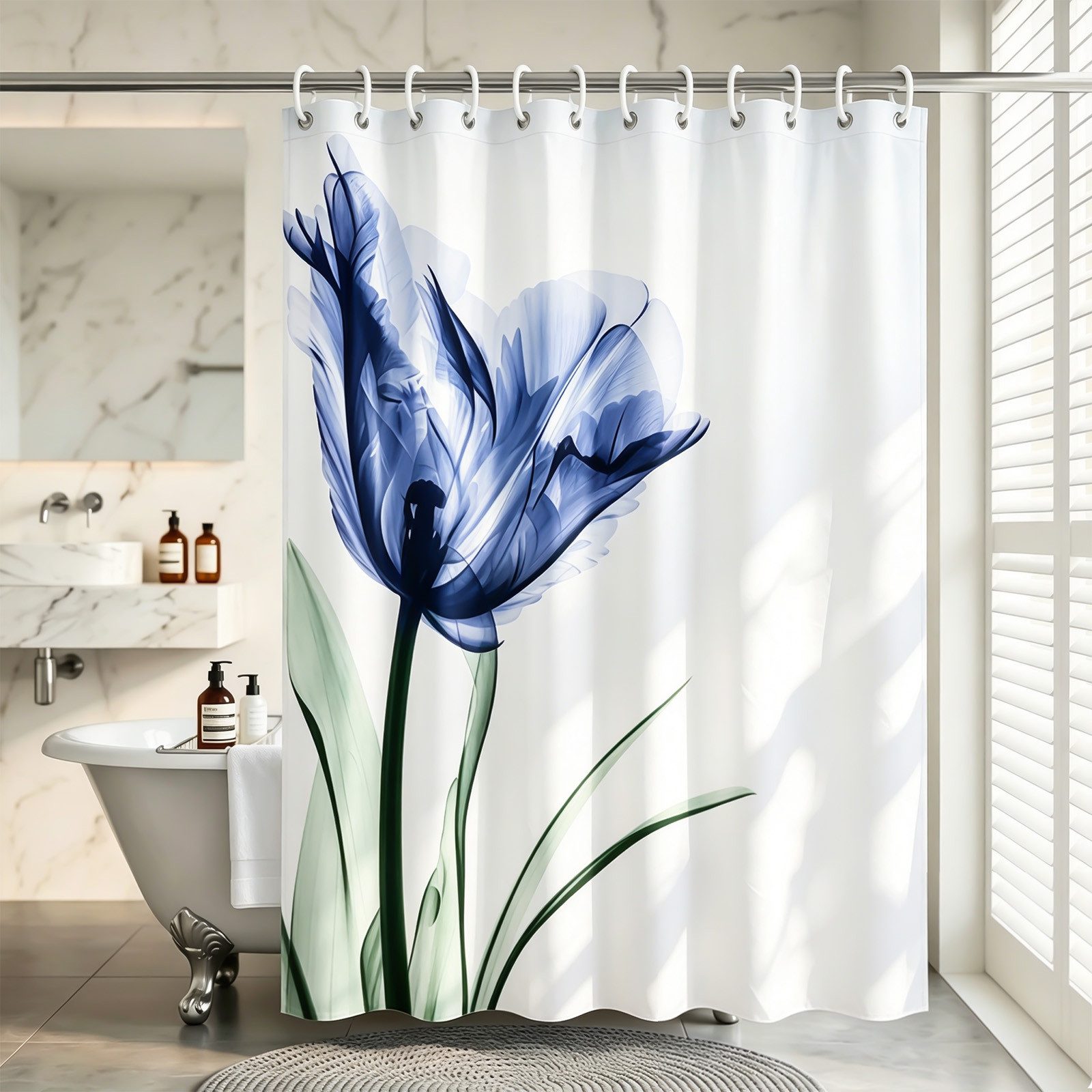 M&W DAS DESIGN Duschvorhang 180x200 Shower curtains Anti schimmel Waschbar lila Tulpen