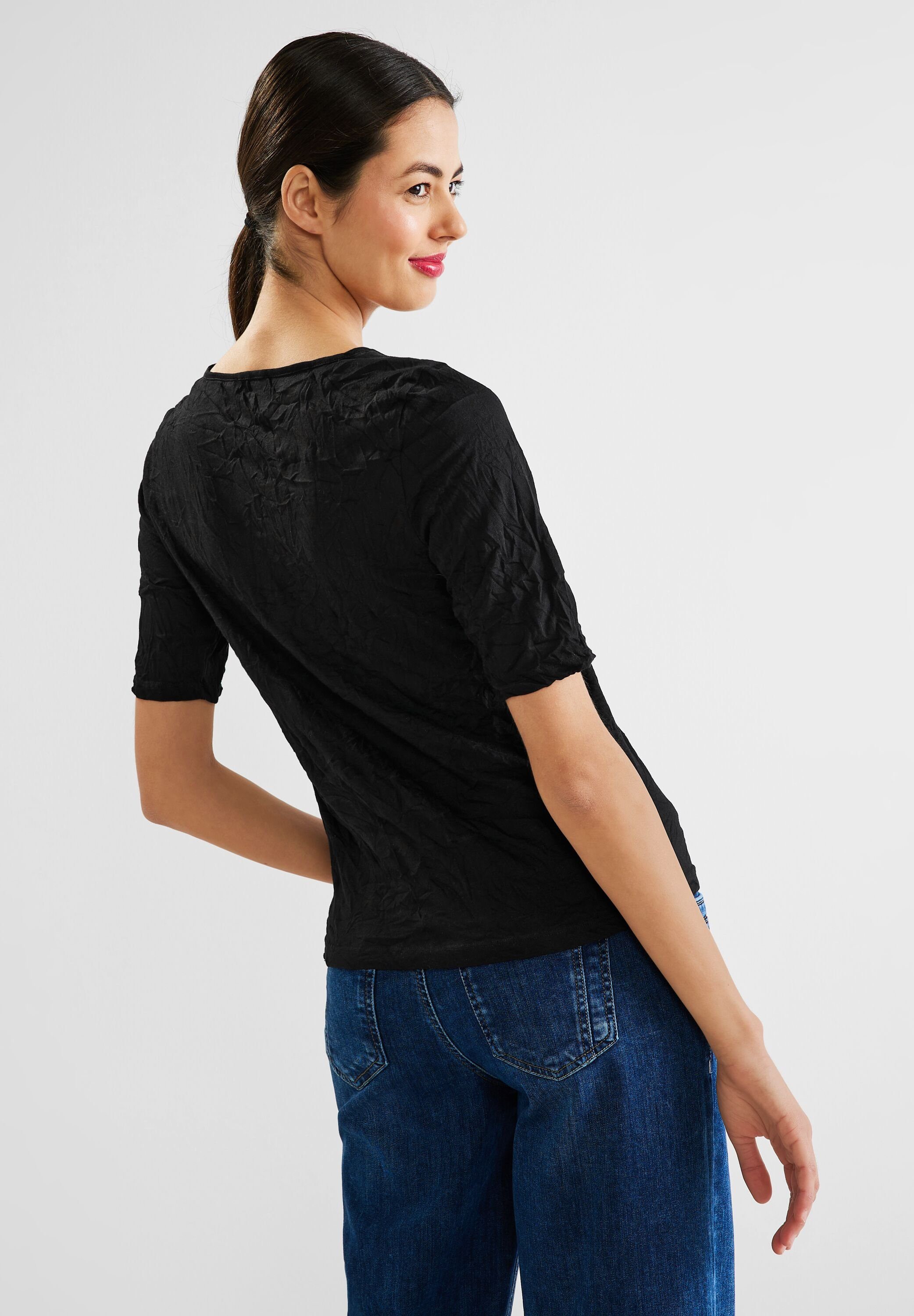 aus STREET softem ONE Black Materialmix Rundhalsshirt