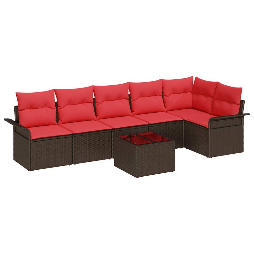 vidaXL Gartenlounge-Set Gartensofa-set mit Speicher 7 pcs Braun Poly-Rattan, (7-tlg)