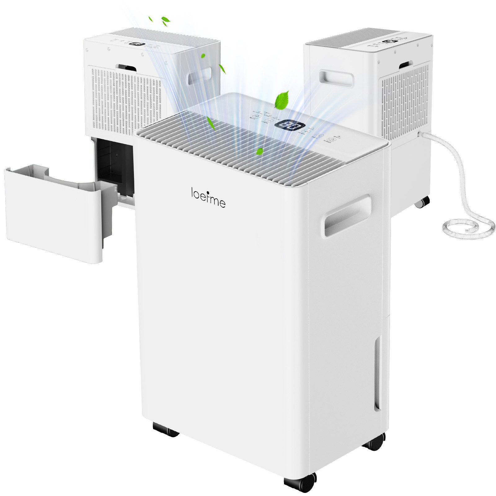loefme Luftentfeuchter Energieeffizienter Luftentfeuchter, 2 Entwässerungsmethoden, für 70 m³ Räume, Entfeuchtung 8 l/Tag, Tank 1,5 l, Wäschetrocknung, SLEEP-Modus, Dehumidifier, Automatisches Abtauen