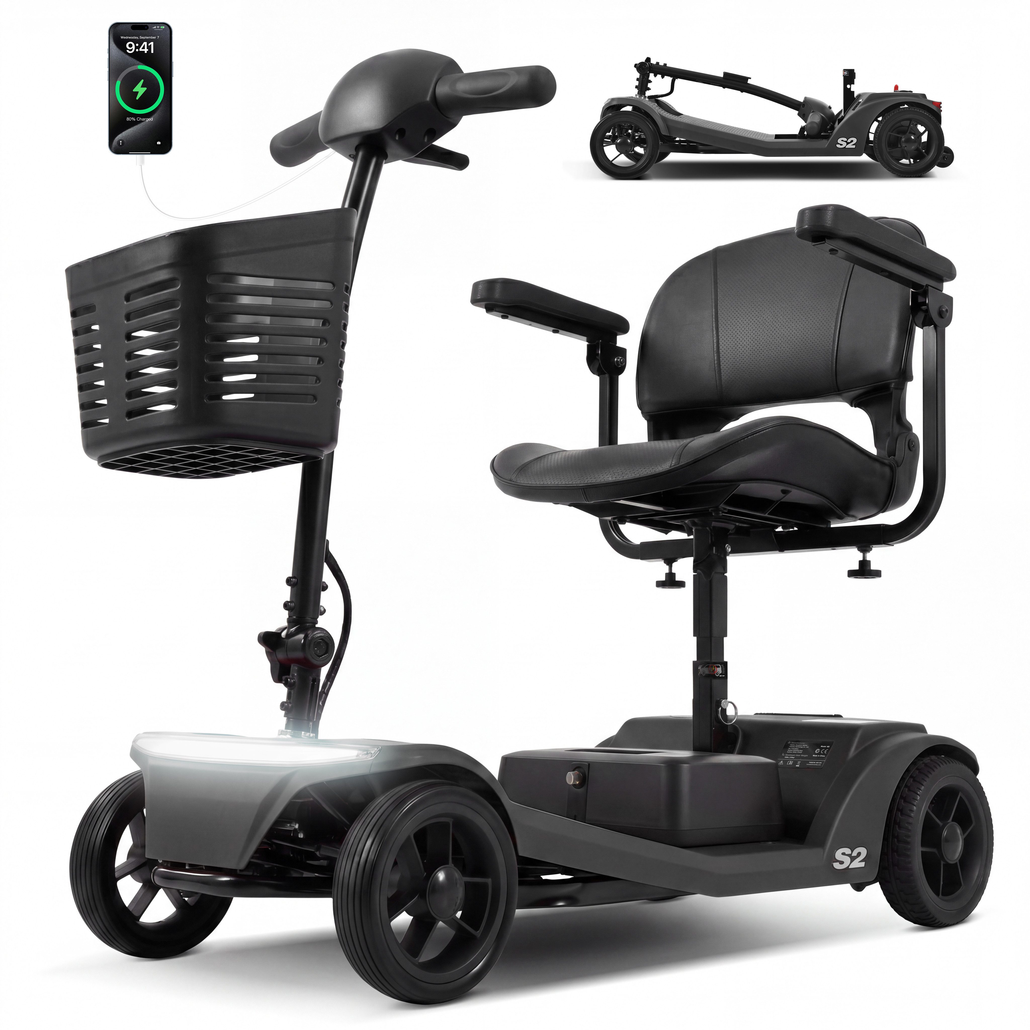 Vankel Elektromobil S2 Elektro-Mobilitätsroller, seniorengerecht, max.20km,6km/h,  Klappbarer Lenker, abnehmbarer Sitz, Freilaufmodus 