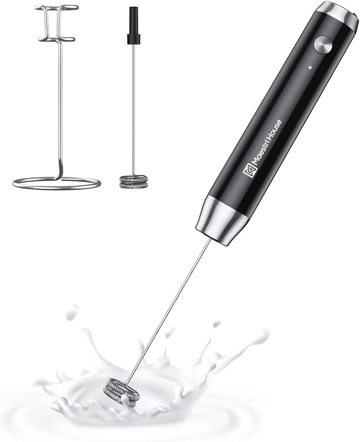 Maestri House Milchaufschäumer Milchaufschäumer elektrisch, USB-C Handmilchaufschäumer, 2 Edelstahl-Schneebesen, 1200-mAh-Akku