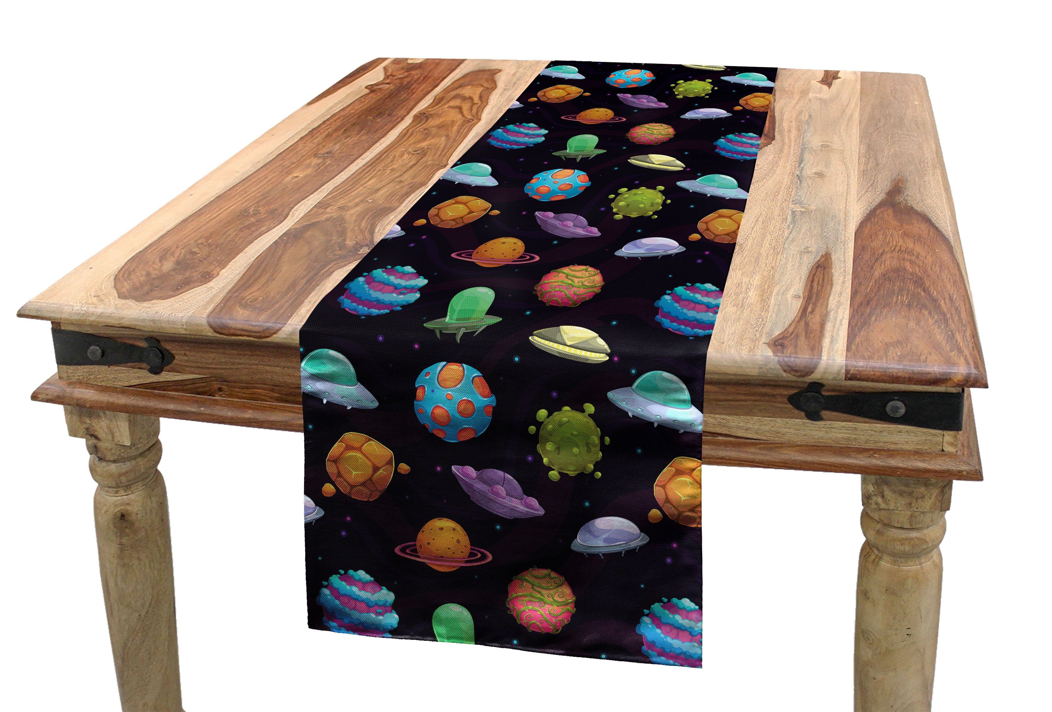 Abakuhaus Tischläufer Esszimmer Dekorativer Küche UFOs Tischläufer, Planet Platz und Rechteckiger Zusammenfassung