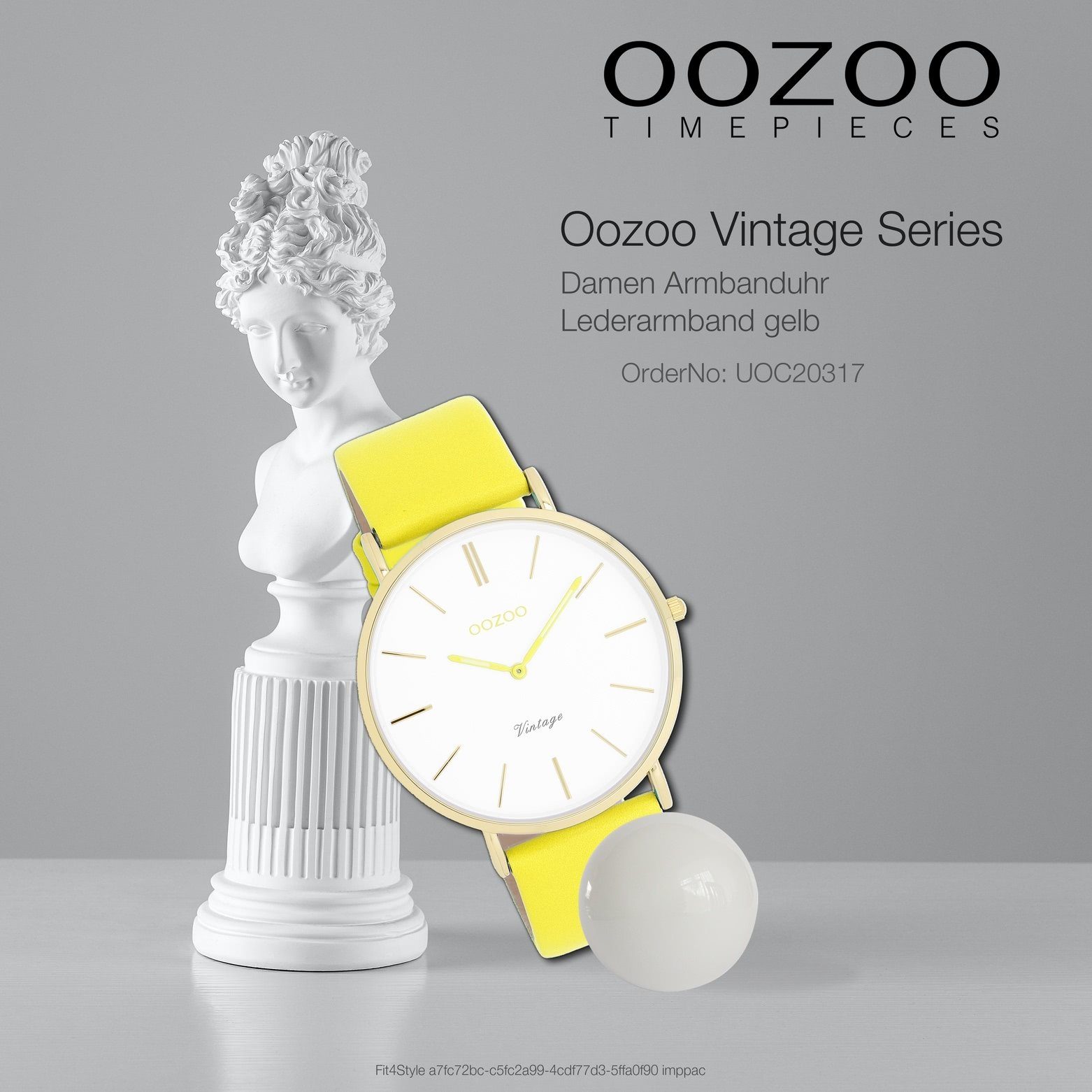 Vintage gelb, Lederarmband 40mm), groß Oozoo (ca. Quarzuhr Damenuhr Armbanduhr Fashion Damen Series, OOZOO rund,