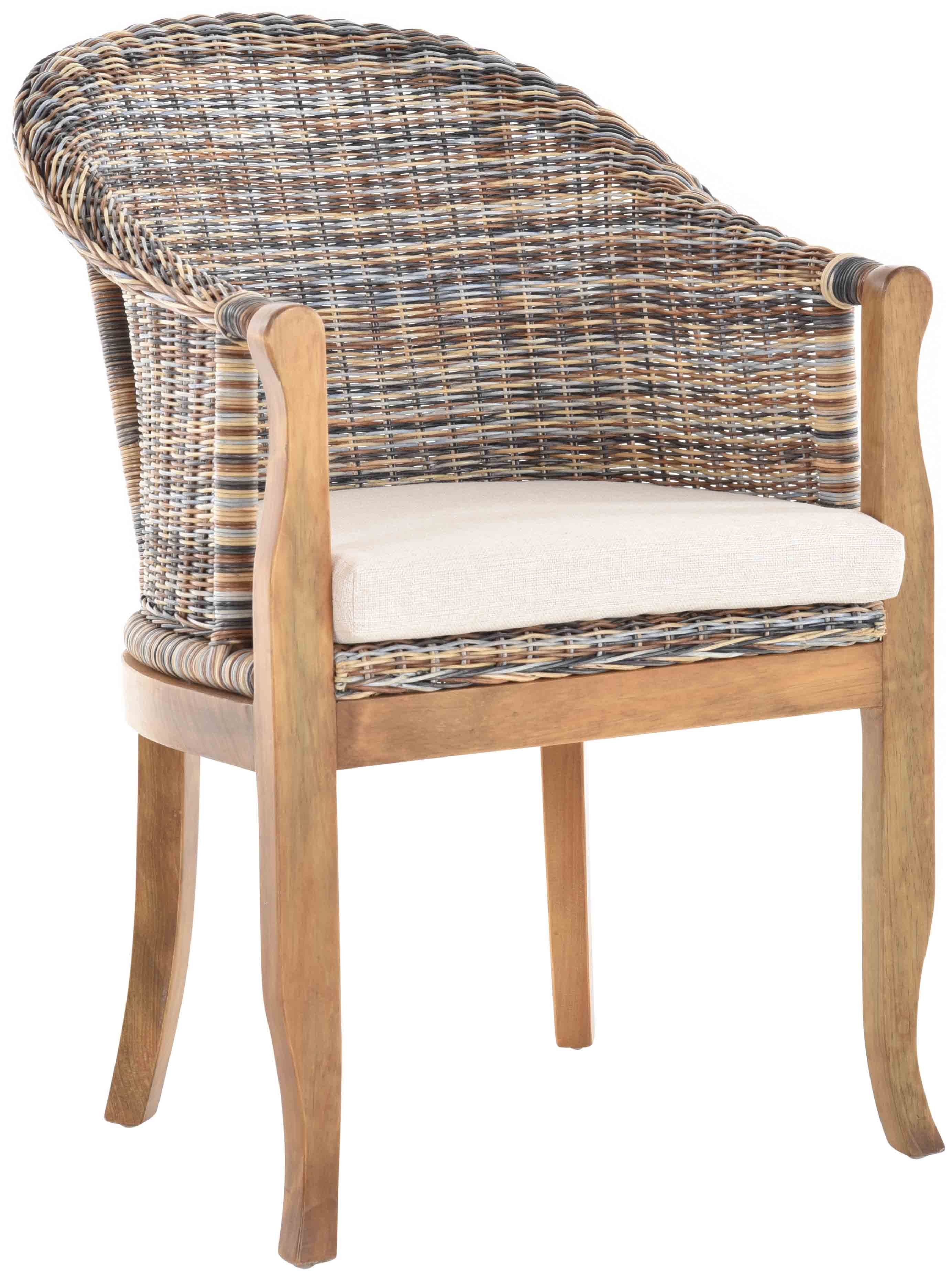 Krines Home Relaxsessel Rattan-Sessel mit Holzbeinen, Sessel aus echtem Rattan- mit Polster, Rattanstuhl, Clubsessel Mehrfarbig