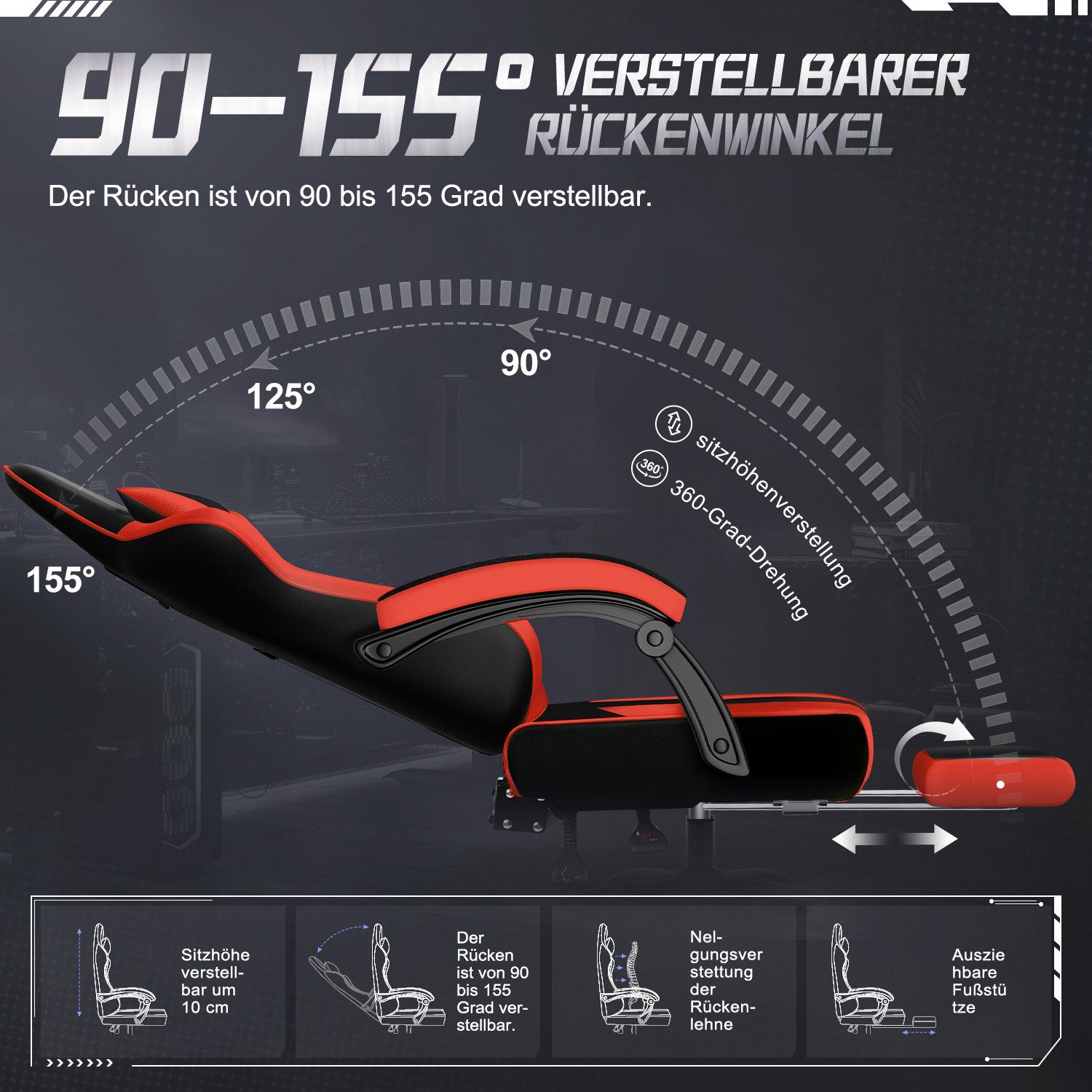 Adormii Gaming-Stuhl Gaming Stuhl ergonomisch Gaming Chair Bürostuhl verstellbare (Gaming Stuhl mit verstellbaren Lendenkissen, Armlehne und Kopfstütze, Gamer Stuhl Bequeme Sitzkissen), gepolsterter Gaming-Stuhl, bis 150 kg Belastbarkeit