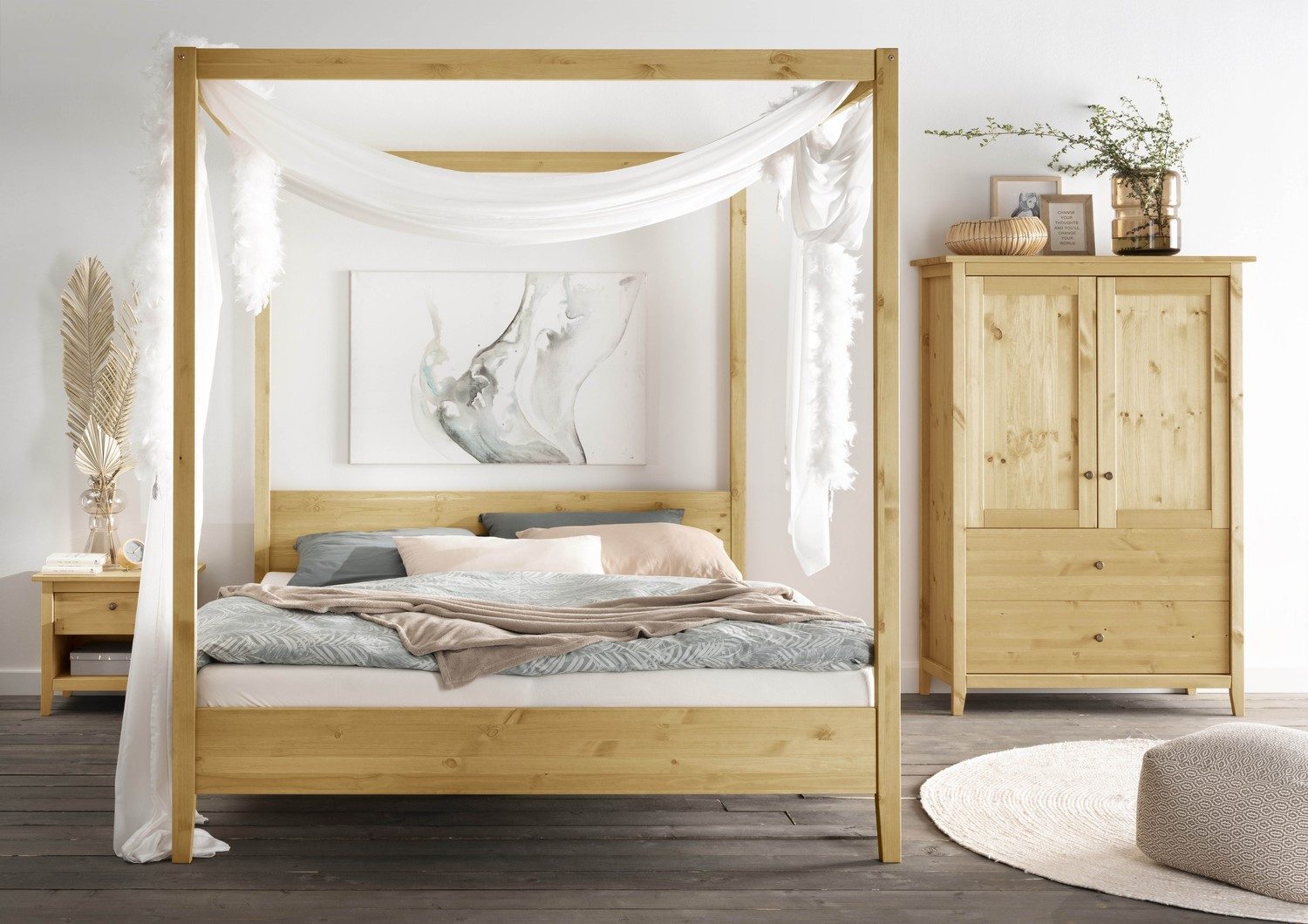 Natur24 Himmelbett Massives Himmelbett 180 x 200 cm Kiefer Gelaugt