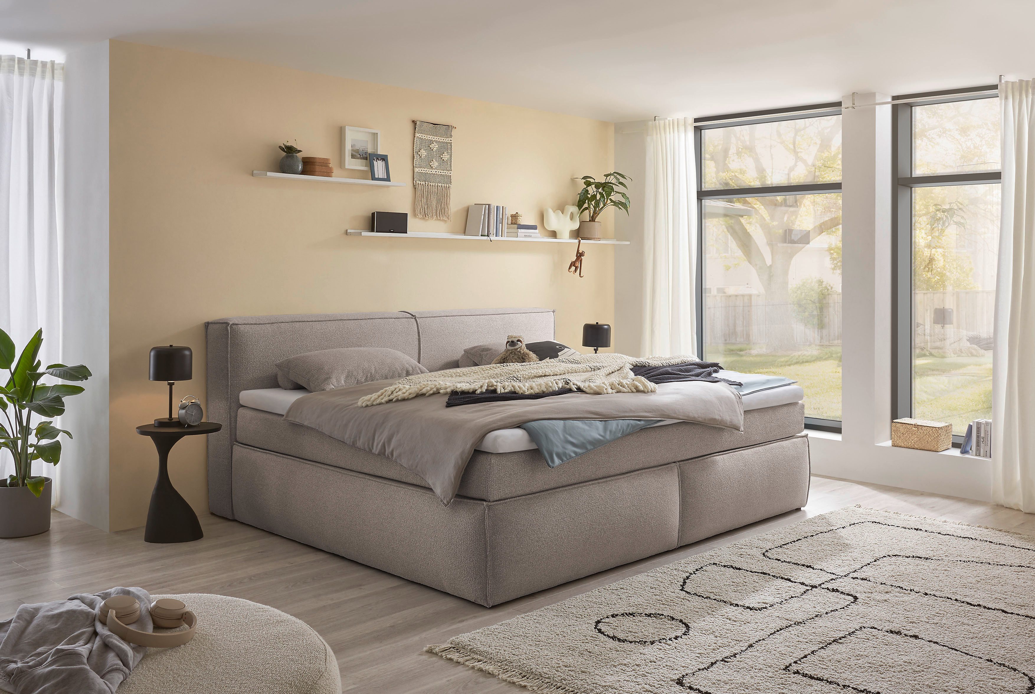 ED EXCITING DESIGN Boxspringbett Sandon erhältlich in 180cm oder als Familienbett 240cm Breite, 7-Zonen-Federkern H3/H4 mit Kokosmatte und Topper (waschbar)