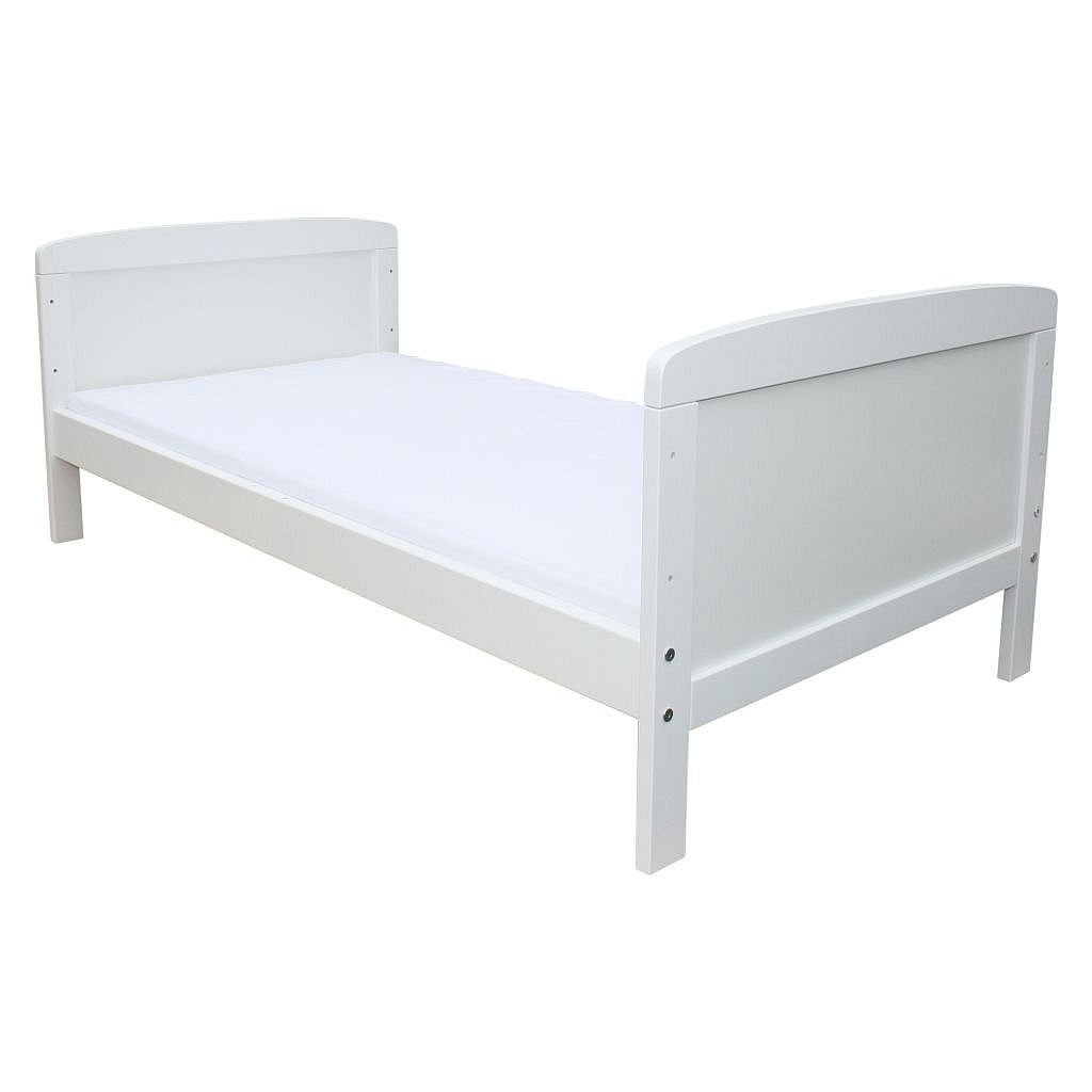 Micoland Kinderbett Kinderbett Juniorbett 140x70 cm umbaubar weiß (Bett mit Lattenrost und Sicherheitsgittern), mit Sicherheitsgitter