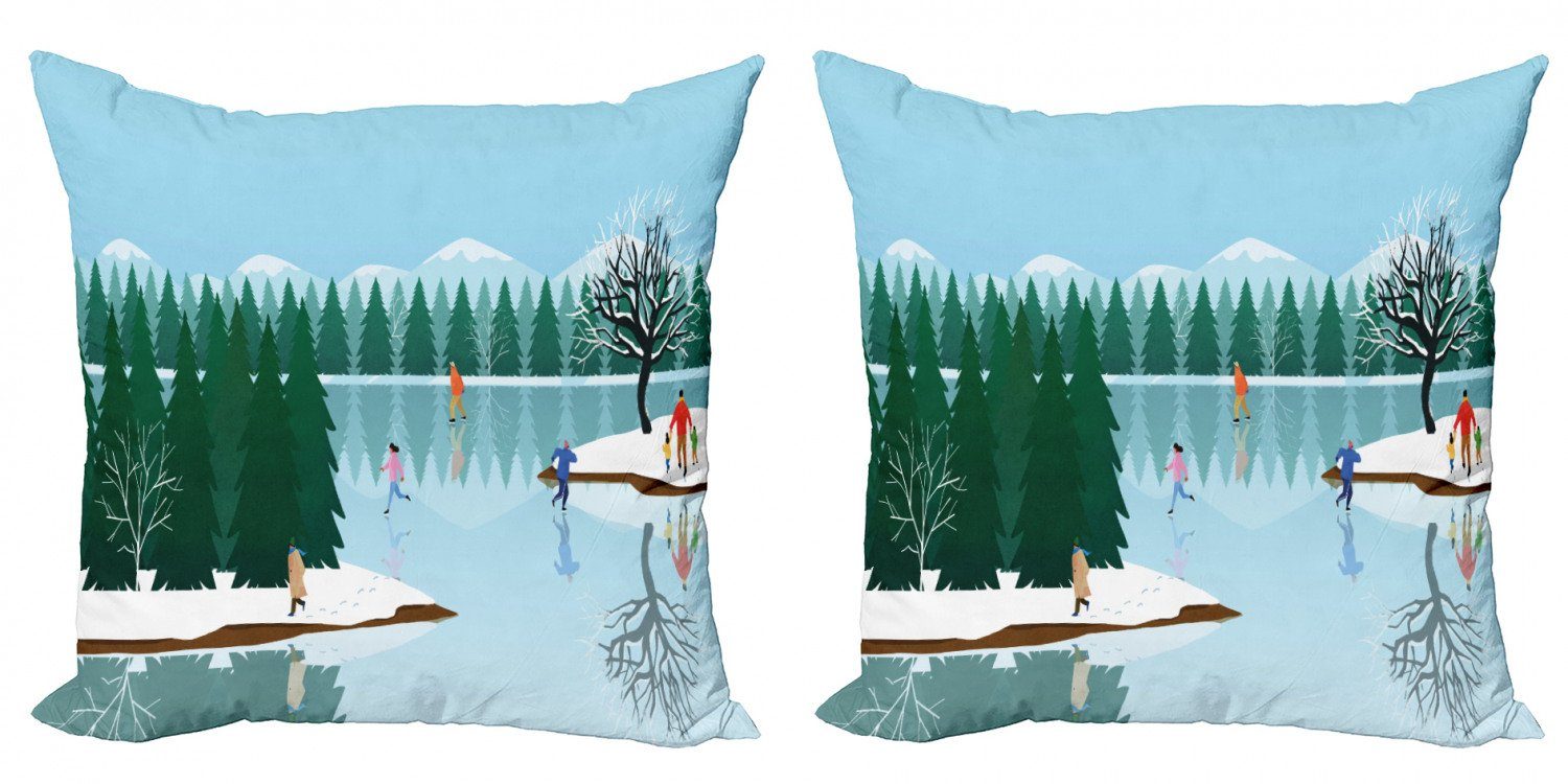Lake Abakuhaus Frozen Doppelseitiger Accent Digitaldruck, Kissenbezüge Winter Stück), (2 Modern Eislaufen Art