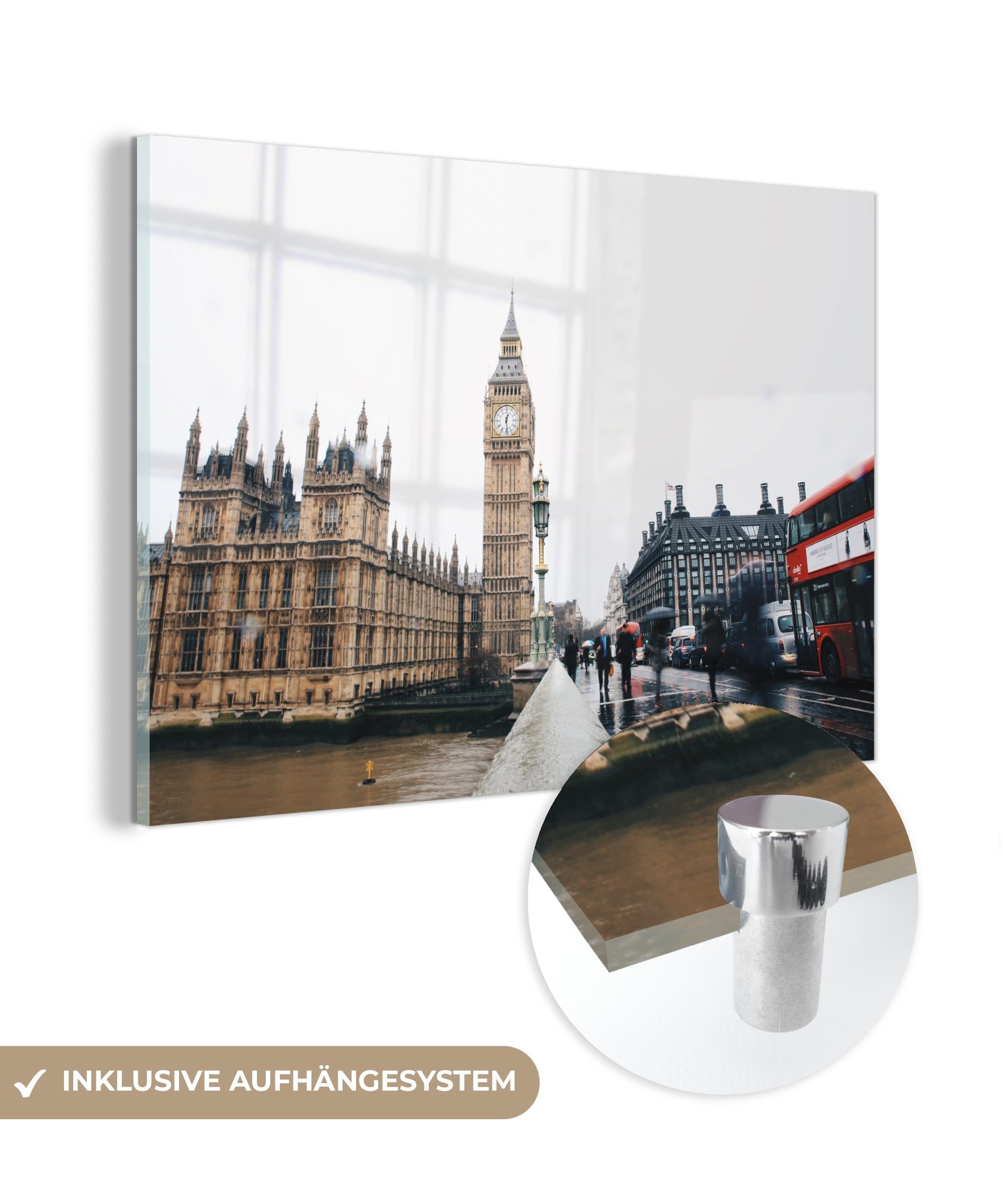 MuchoWow Acrylglasbild England - London - Bus, (1 St), Acrylglasbilder Wohnzimmer & Schlafzimmer