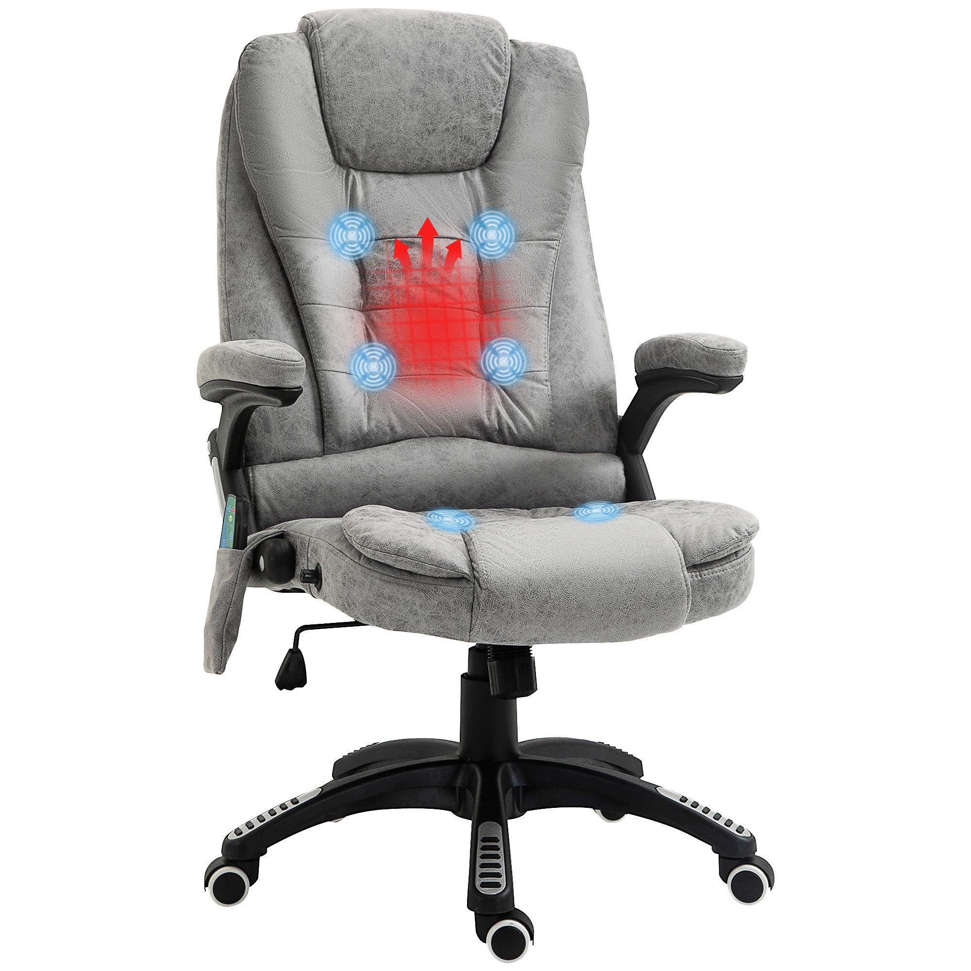 Vinsetto Schreibtischstuhl Ergonomischer Chefsessel mit Heiz-/Liegefunktion u. Computerstuhl (Massagesessel, 1 St), für Wohnbereich, Grau – Bild 2 von 5