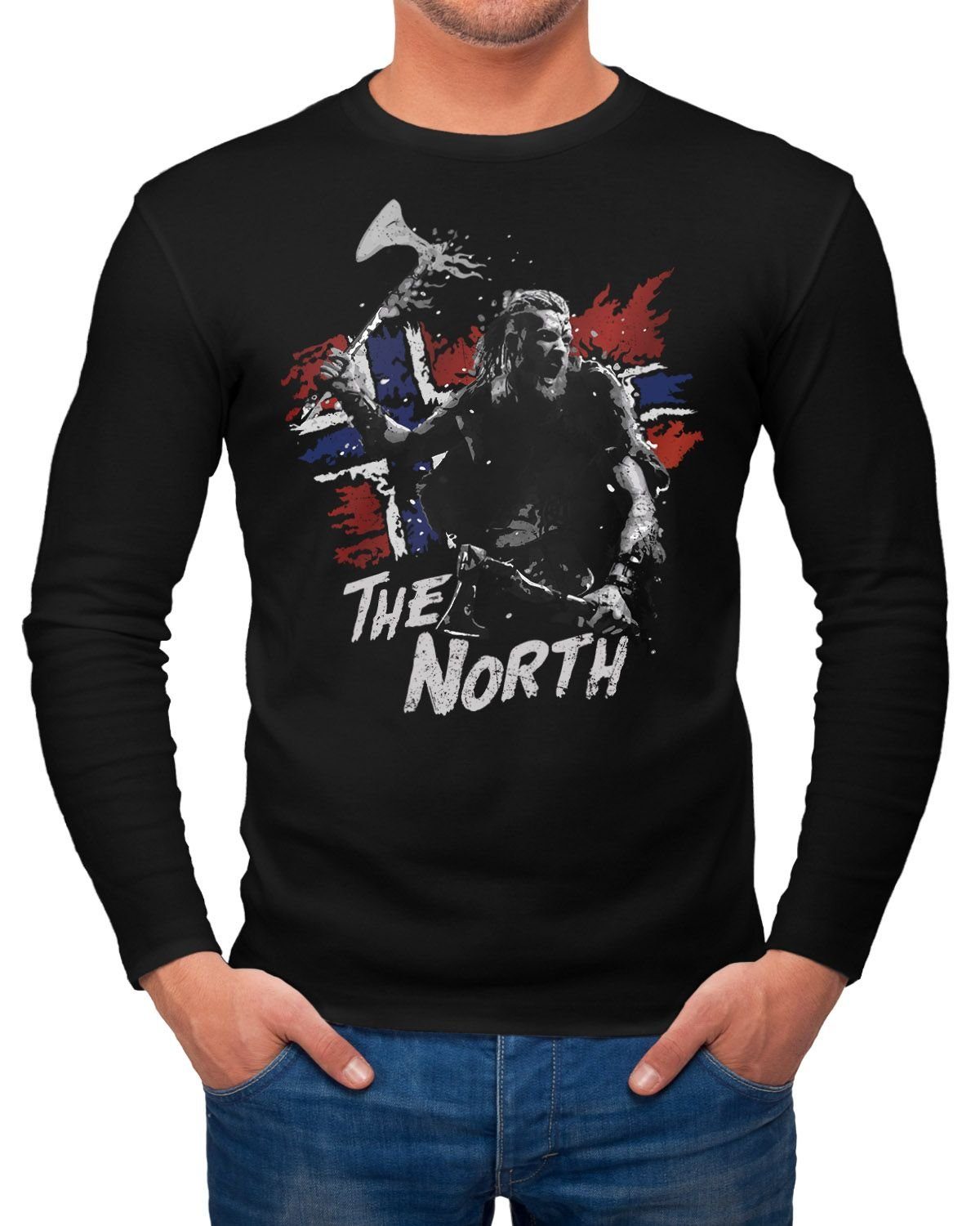 Neverless Longsleeve Herren Longsleeve The North Wikinger Berserker Norwegen Valhalla Odin Ragnar Langarm-Shirt Fashion Streetstyle Neverless® mit Print