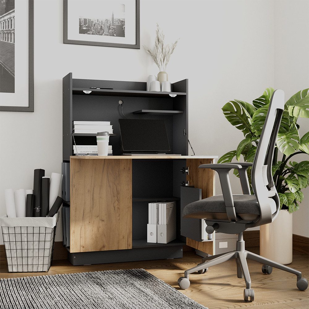 Vicco Regal-Schreibtisch Alena, Anthrazit/Goldkraft Eiche, 85 x 27 cm günstig online kaufen