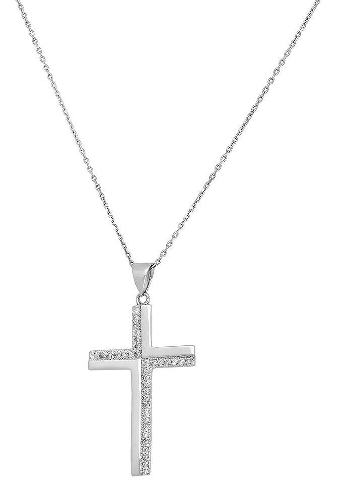 Firetti Kette mit Anhänger Schmuck Geschenk Silber 925 Halsschmuck Halskette Ankerkette Kreuz, mit Zirkonia (synth)