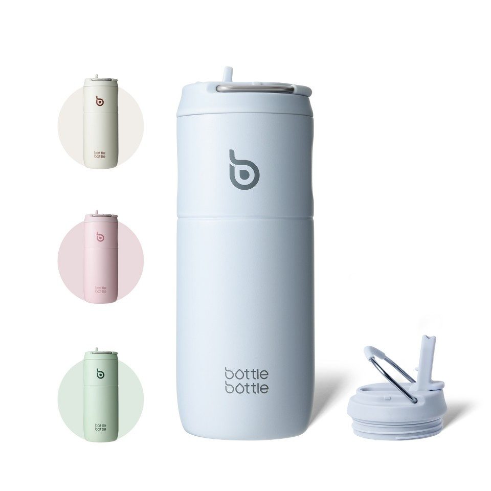 BOTTLE BOTTLE Trinkflasche Edelstahl Trinkflasche mit Strohhalm 500ml, auslaufsichere Sportwasserflasche, ideal für Schule, Büro und Ausflüge