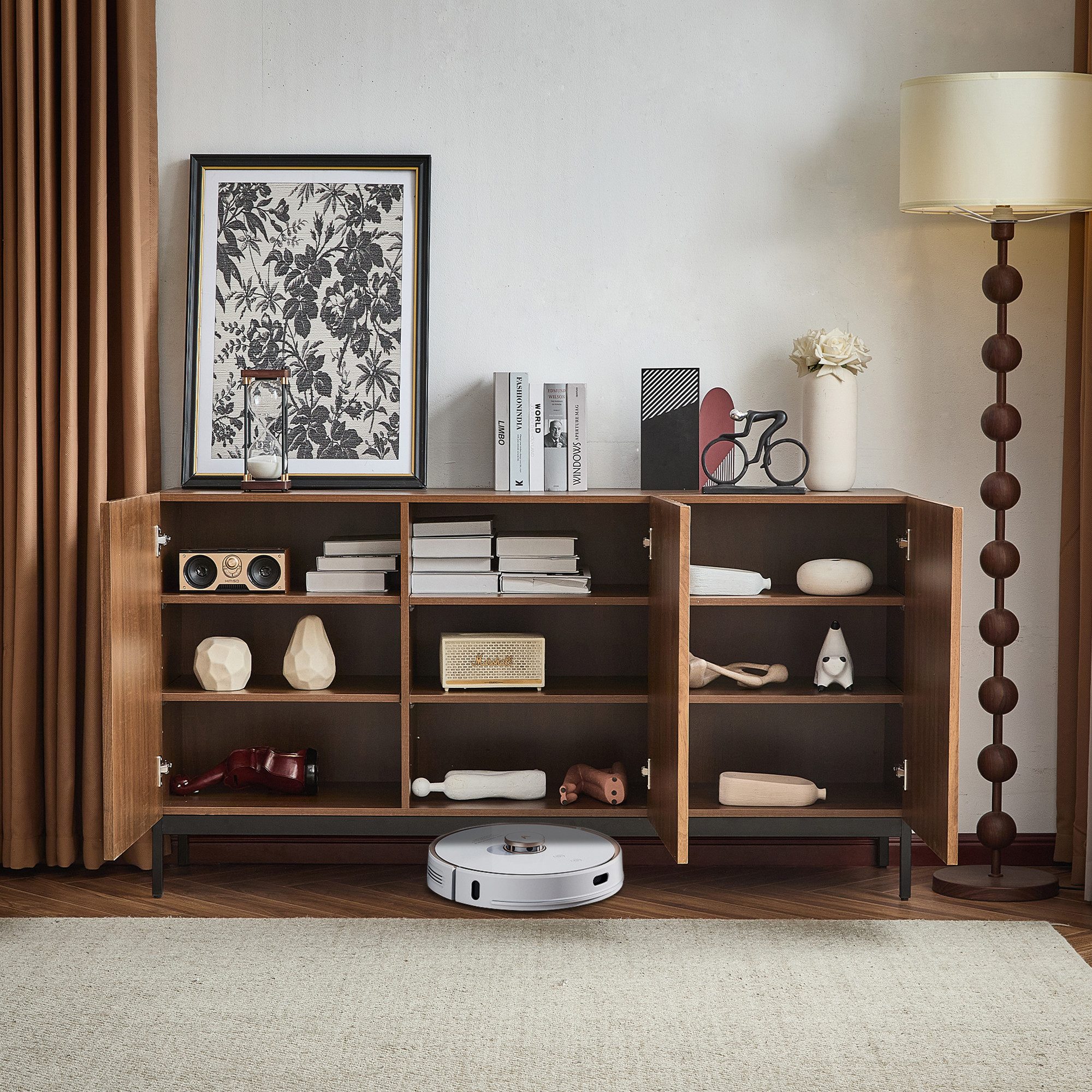 Flieks Sideboard mit 3 Türen Eichefarbe (1 St., 150x40x80 cm), Küchenschrank Wohnzimmer Kommode, verstellbare Einlegeböden