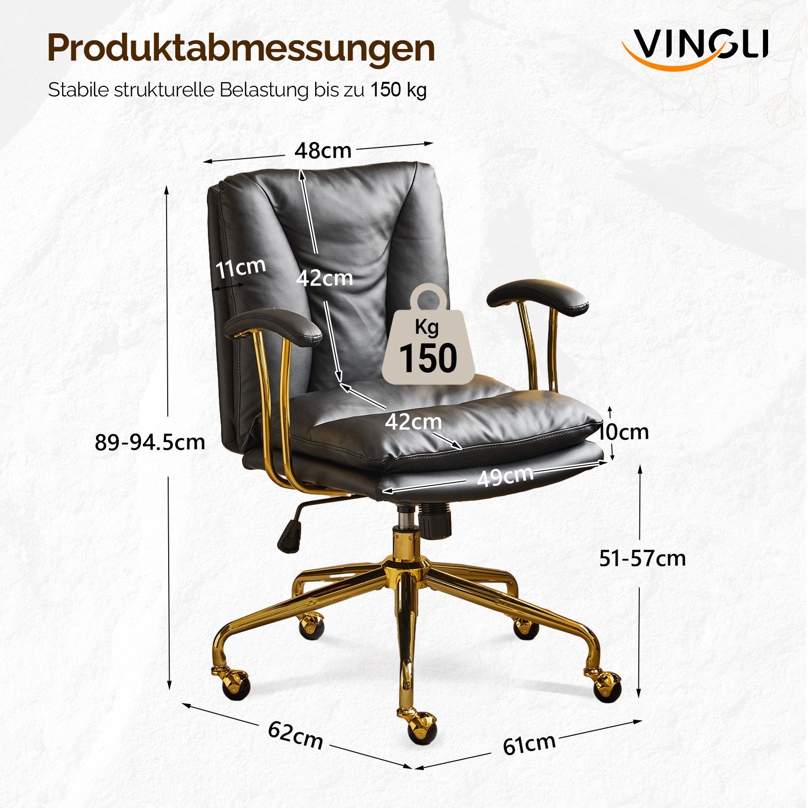 VINGLI Bürostuhl Ergonomisch, Schreibtischstuhl mit Goldenen günstig online kaufen