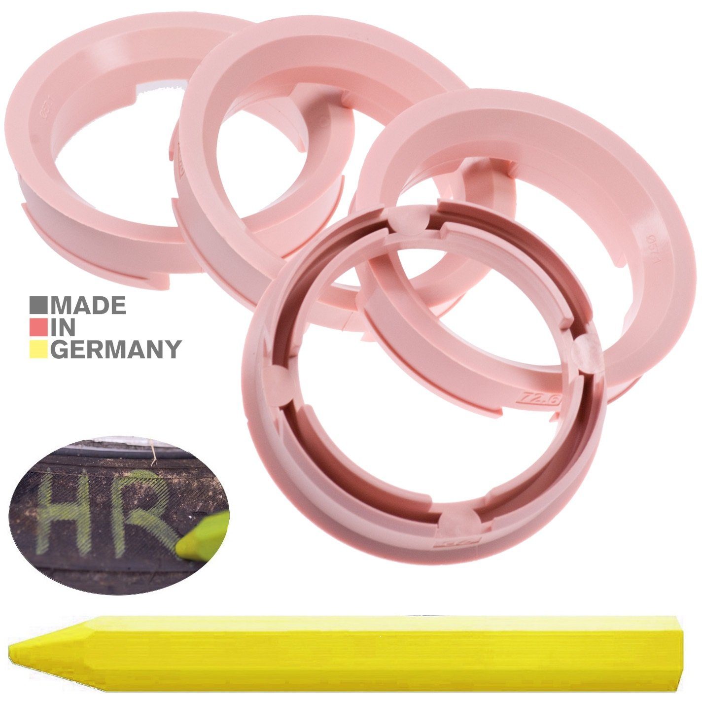 x Reifenstift 1x Felgen Rosa Maße: Reifen Ringe mm 57,1 Stift, Zentrierringe RKC Kreide 72,6 + Fett 4X