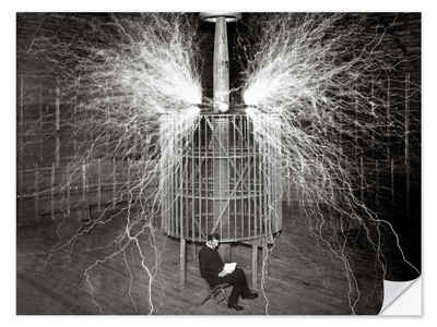 Posterlounge Wandfolie Bridgeman Images, Nikola Tesla, Labor in Colorado Springs mit seinem „Magnifying Transmitter“, Wohnzimmer Fotografie