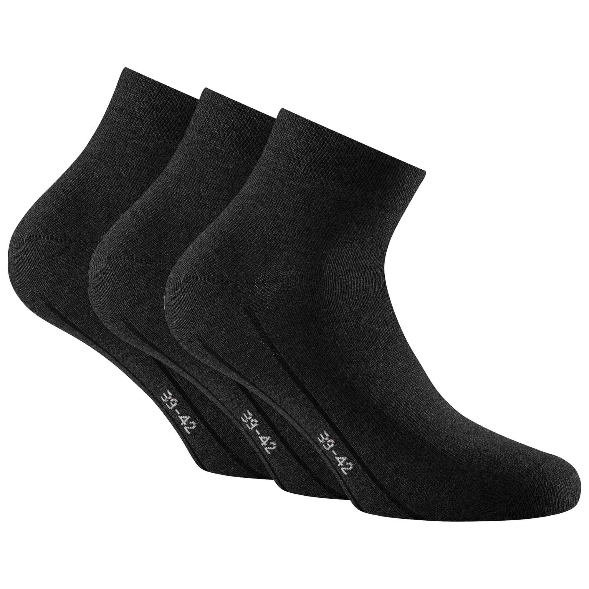 Unisex Schwarz Quarter Sneakersocken Sneaker Rohner - Socks Socken, Pack Plus 3er