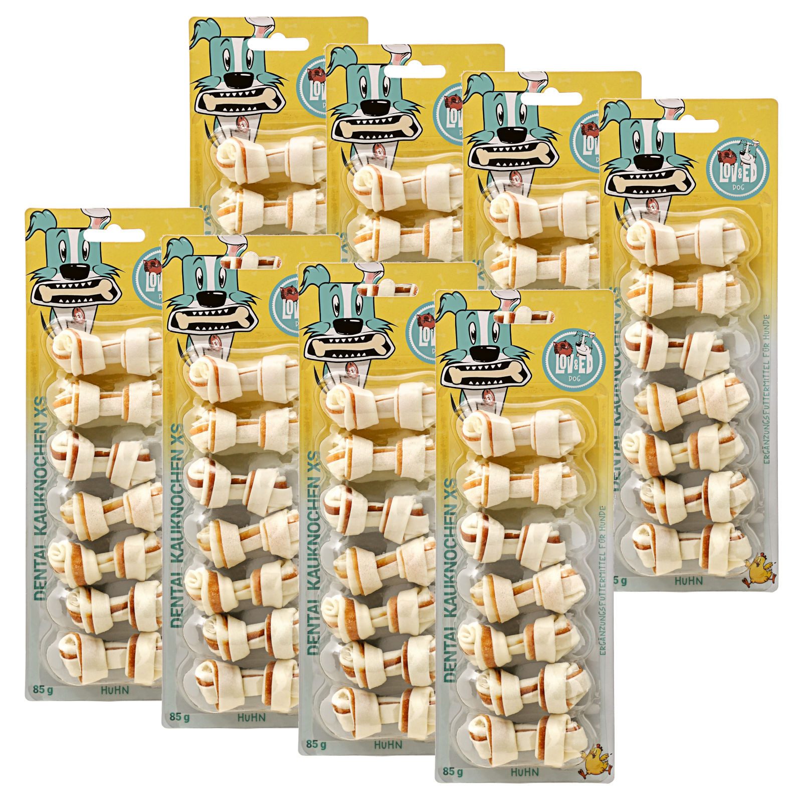 Lov&Ed Kauknochen Huhn, XS, Mit Dental-Effekt, 8x 85g, Ergänzungsfuttermittel für: Hund