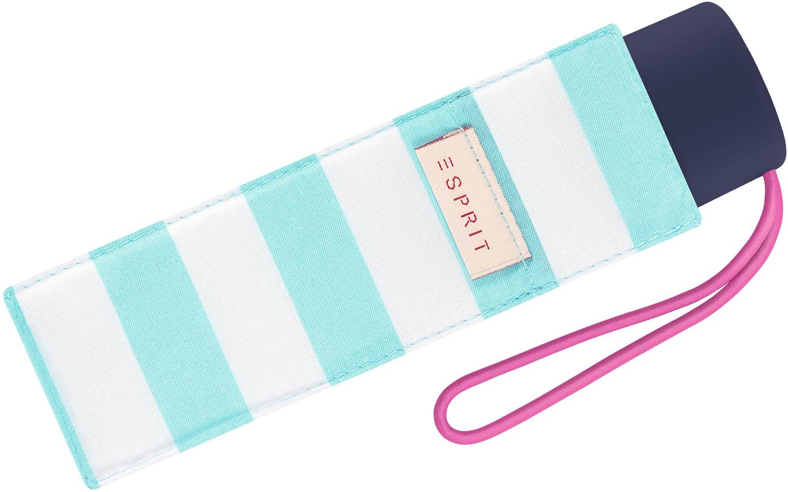 Esprit Taschenregenschirm kleiner, handlicher Schirm für Damen, mit jugendlichem Streifenmuster - navy-hellblau