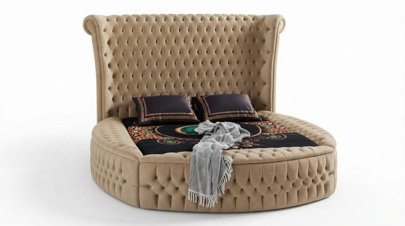 JVmoebel Rundbett Chesterfield Polsterbett aus Samt im modernen Design (1-tlg., Bett), Made in Europa