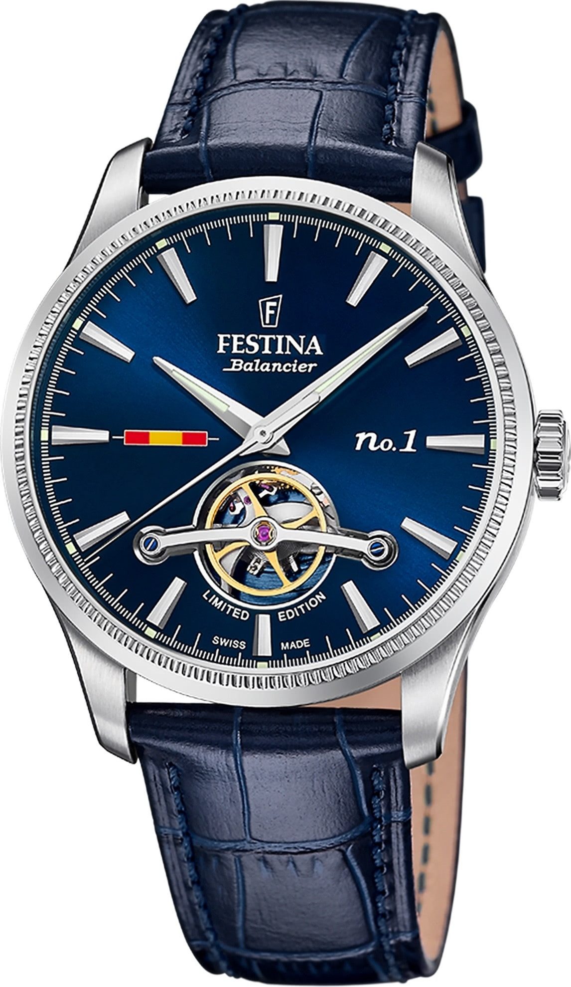 Festina Automatikuhr Festina Herrenuhr Swiss Made Armbanduhr, (Analoguhr), Herren Armbanduhr rund, Lederarmband Blau, Elegant