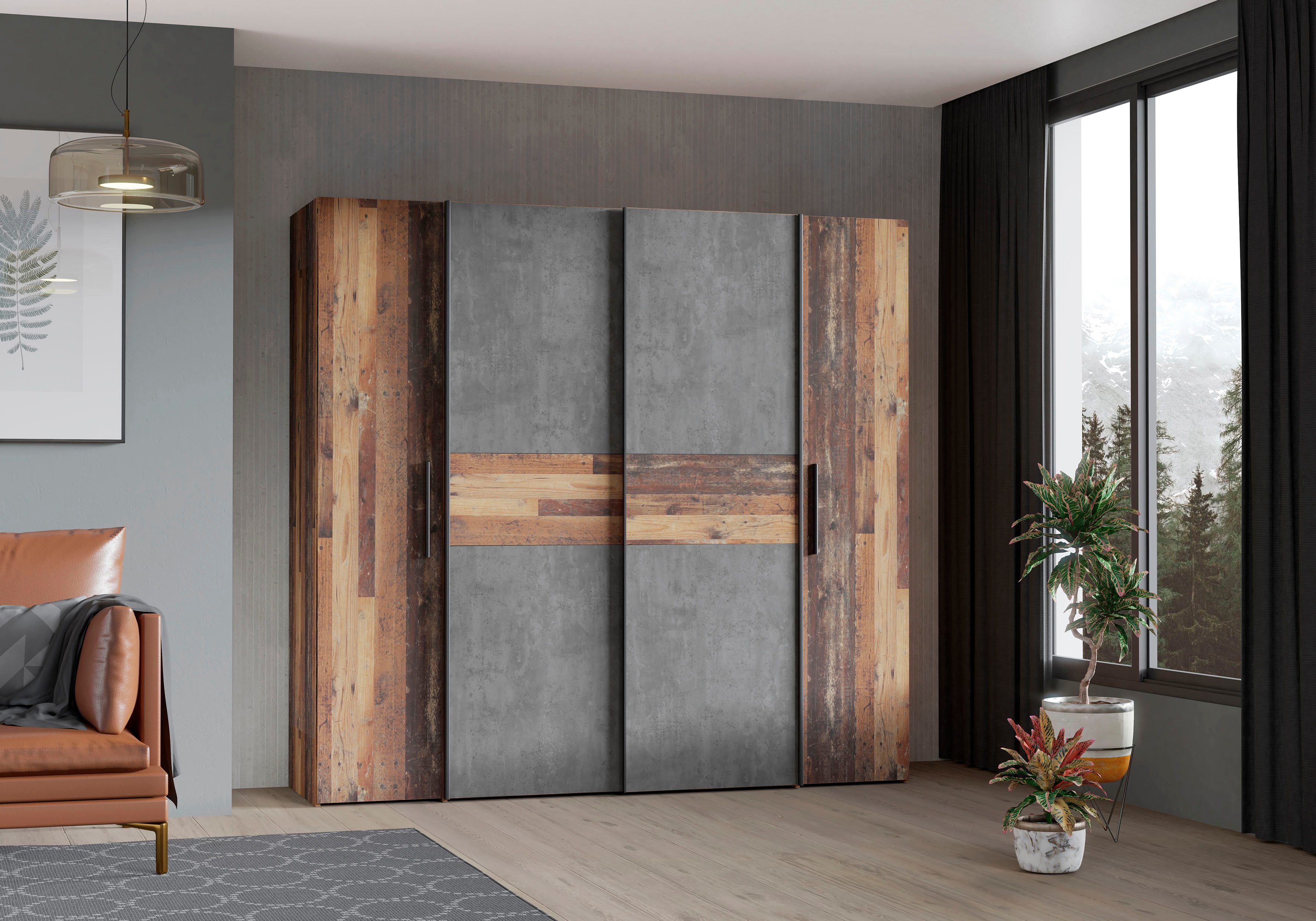 FORTE Kleiderschrank Kalixtus, TOPSELLER, Made in Europe (B/H/T ca. 200x190x60 cm, 2 Schiebetüren, 2 Drehtüren, 8 Einlegeböden) Kombination aus Dreh- und Schwebetüren, mehrere Farben