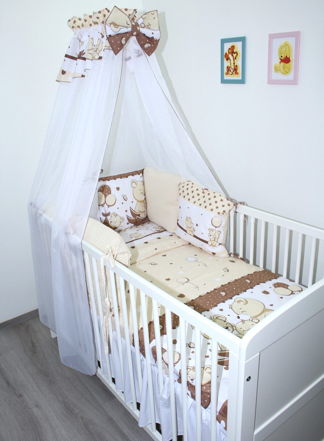 Primawela Babybettwäsche Bettwäsche Waffelpiqué Baby Bettset Kissen -Nestchen Chiffon Himmel, 5 teilig