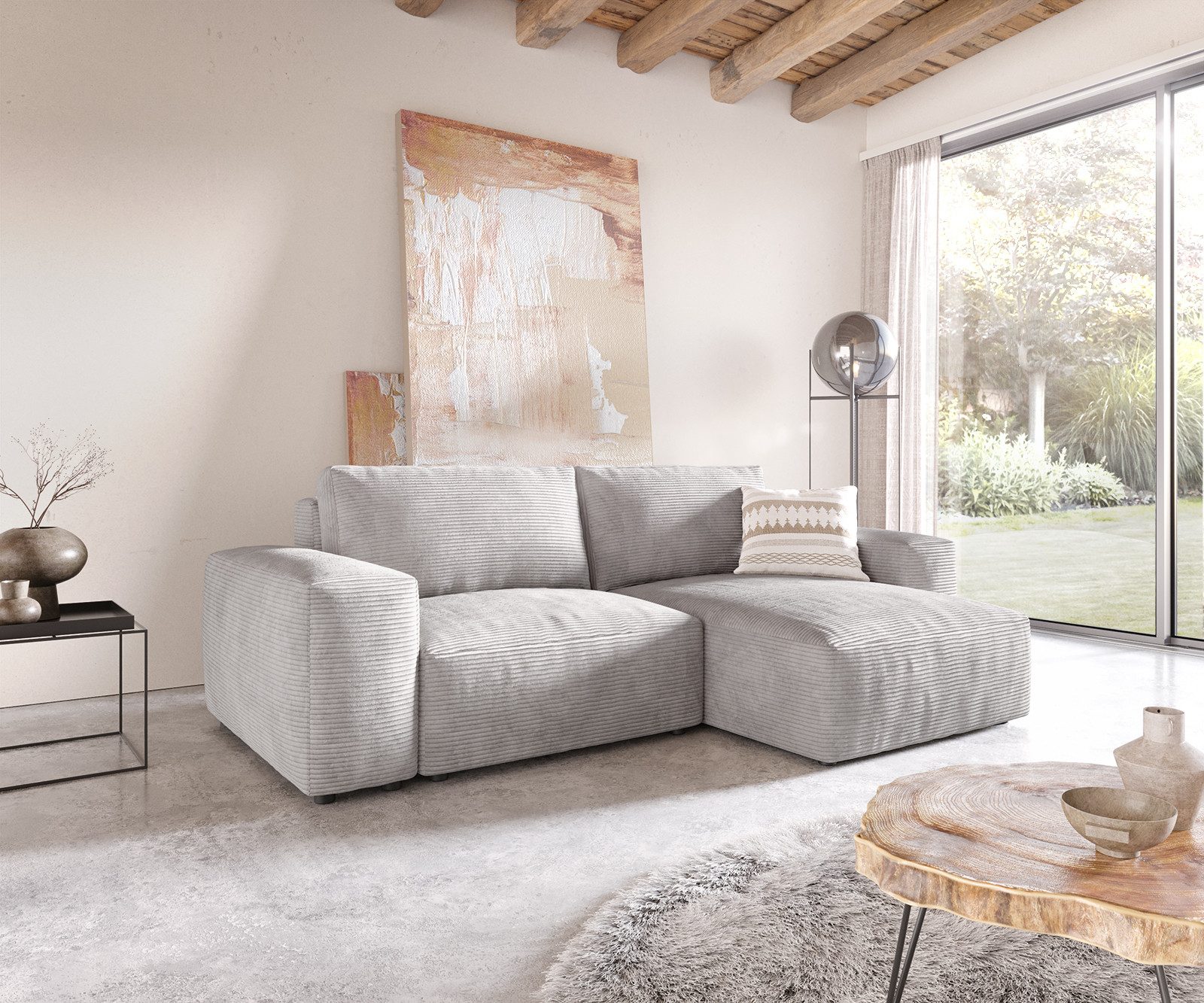 DELIFE Ecksofa Lanzo, L Cord Silbergrau günstig online kaufen