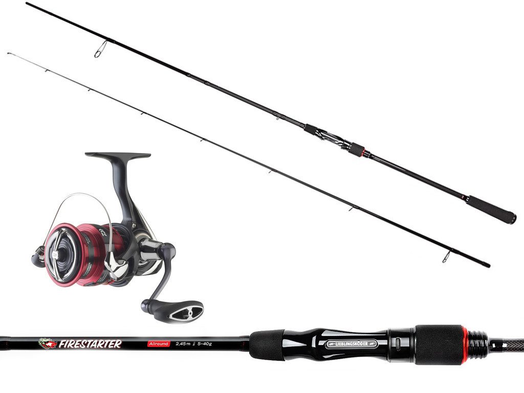 Lieblingsköder Spinnrute Allround Angelset - Firestarter Rute + DAIWA 23 Ninja LT 3000 C Rolle, (Allround, 2-tlg., Rute mit Rolle), Perfekte Abstimmung für verschiedene Raubfischarten