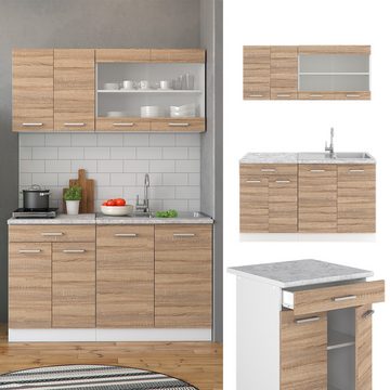 Livinity® Küchenzeile R-Line, Sonoma/Weiß, 140 cm, AP Anthrazit