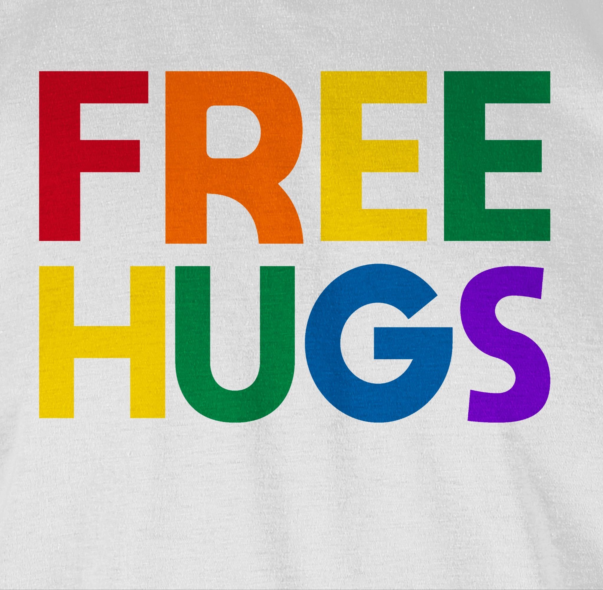 Shirtracer T-Shirt Free Hugs - Lettering LGBT Kleidung 2 Schriftzug Weiß
