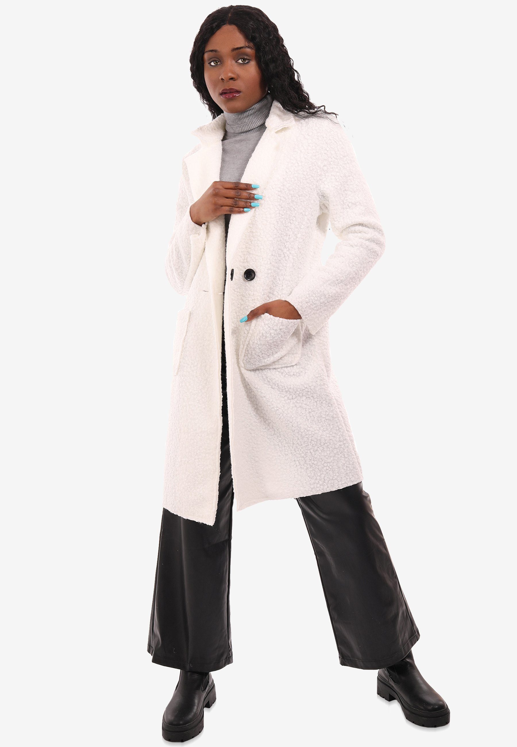 Size Style Kurzmantel Fashion in Reverskragen & Curly Woll-Optik One mit Kurzmantel YC weiß (1-tlg)