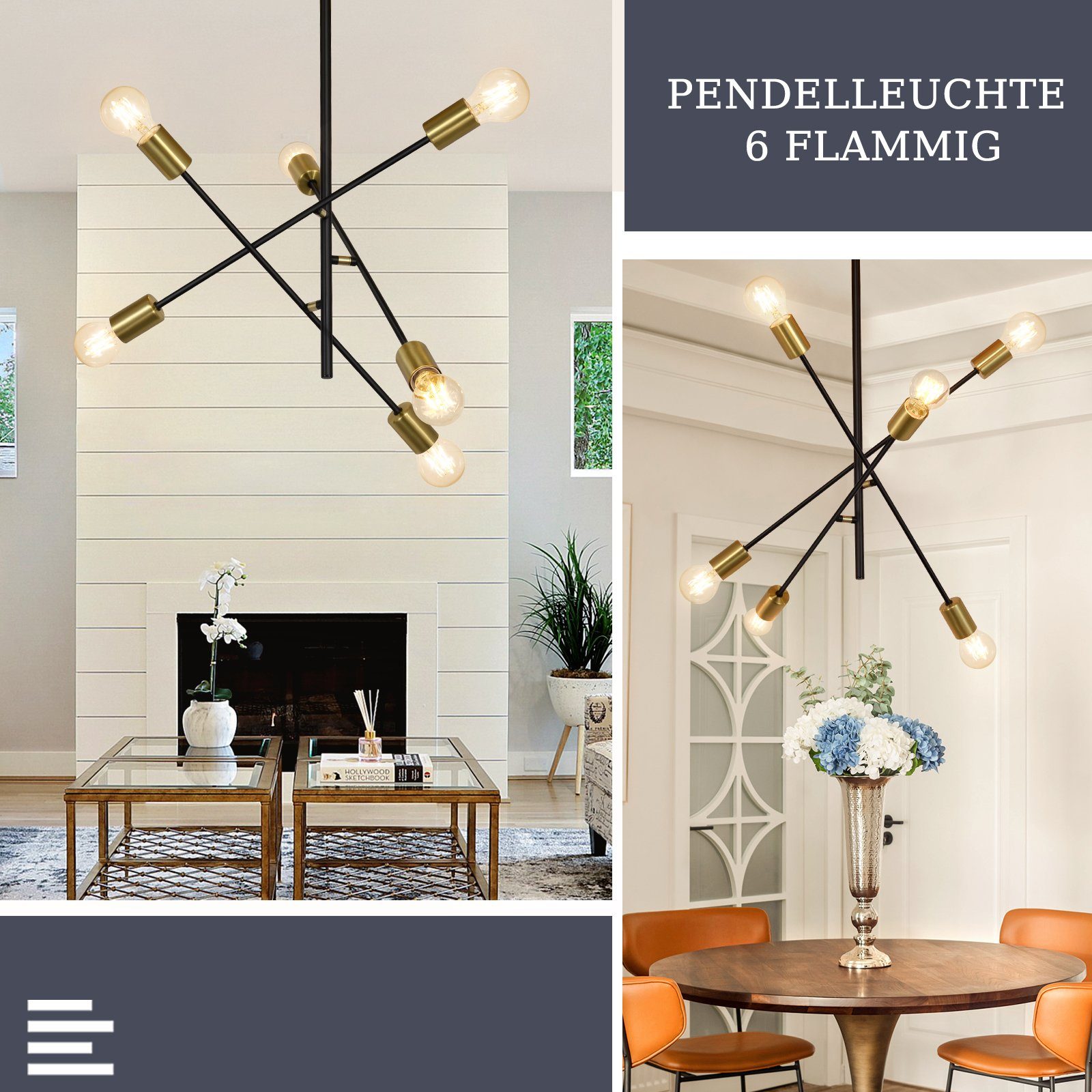 Nettlife Pendelleuchte Schwarz Esstisch 4/6 Flammig Vintage E27 Hängelampe Hängeleuchte, Flexibler Lampenmast, LED wechselbar, für Wohnzimmer Esszimmer Schlafzimmer