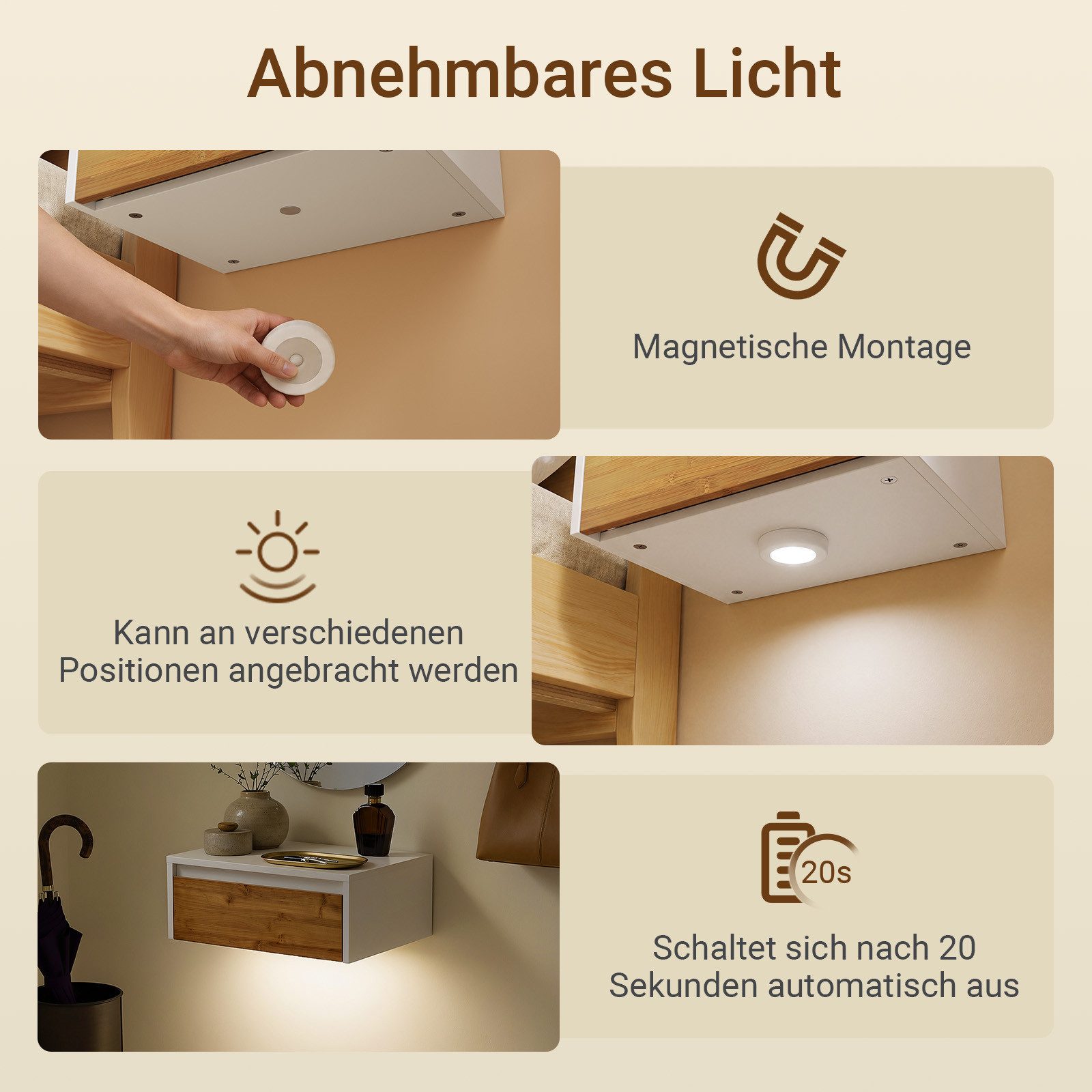 SoBuy Wandregal FBT175, Nachttisch Nachtschrank hängend, Wandschrank Bettablage, Wandschrank mit Bewegungssensor Licht, mit Schublade, Schlafzimmer – Bild 3 von 5