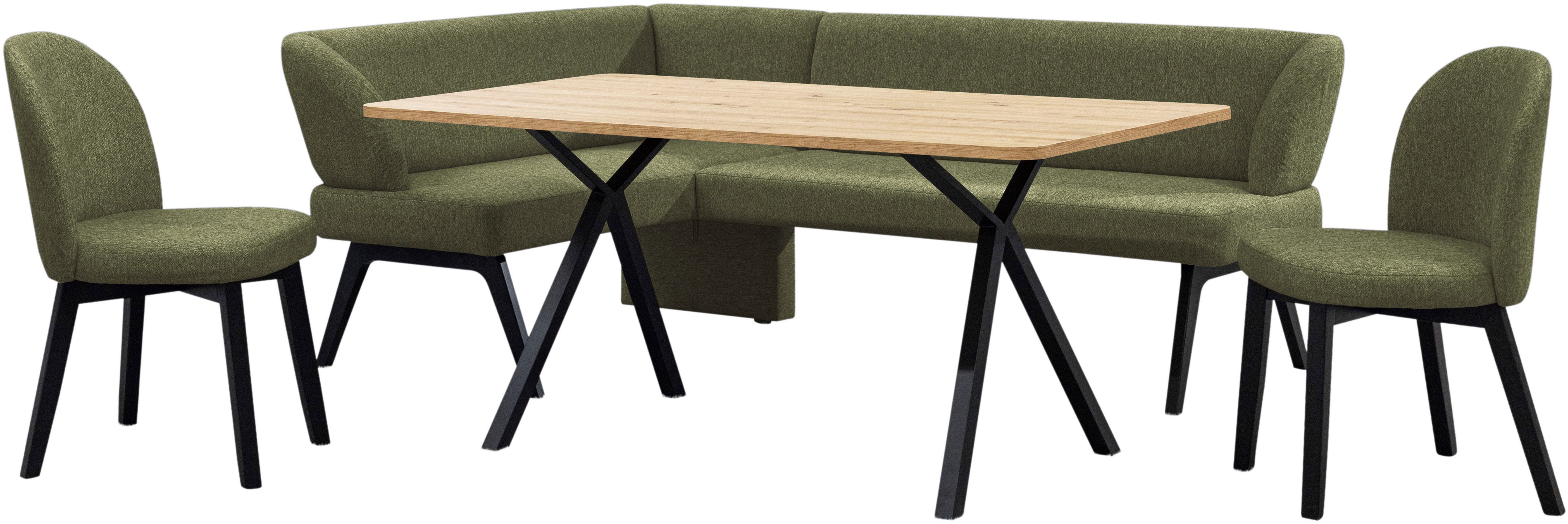 OTTO home Eckbankgruppe Aretha Essecke, Sitzgruppe, Eckbank, Küchenbank, (Set, 4-tlg., 4er), Esszimmer Sitzgruppe, Tisch, Stühle und Bank gepolstert, Nosagfederung