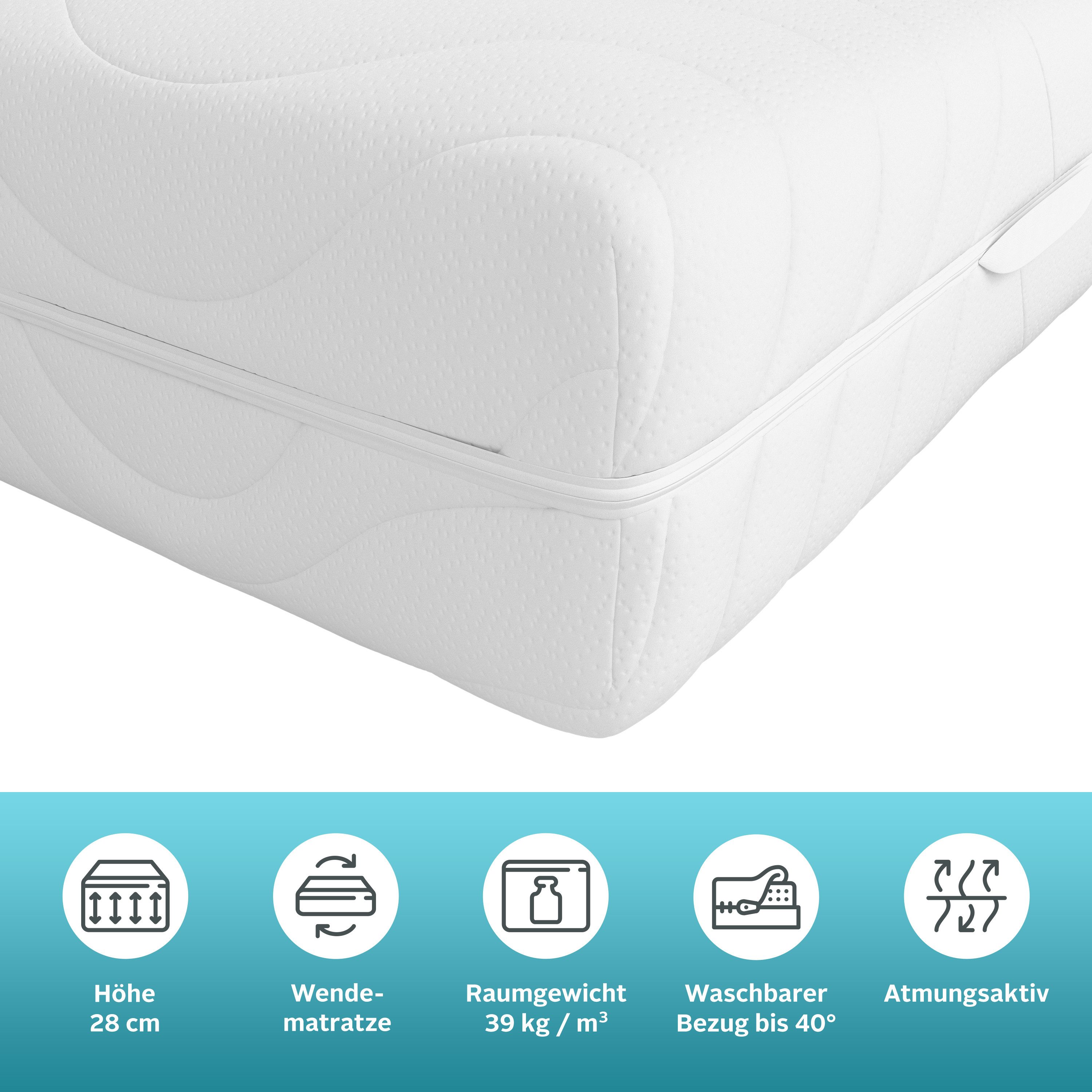 Komfortschaummatratze NEUHEIT, PREMIUM Tornby, 90x200 cm, 140x200 cm & mehr, atmungsaktiv, Älgdröm, 28 cm hoch, Wendematratze H2+3/H3+4/H4+5, ergonomisch, langlebige Qualität (RG 39)